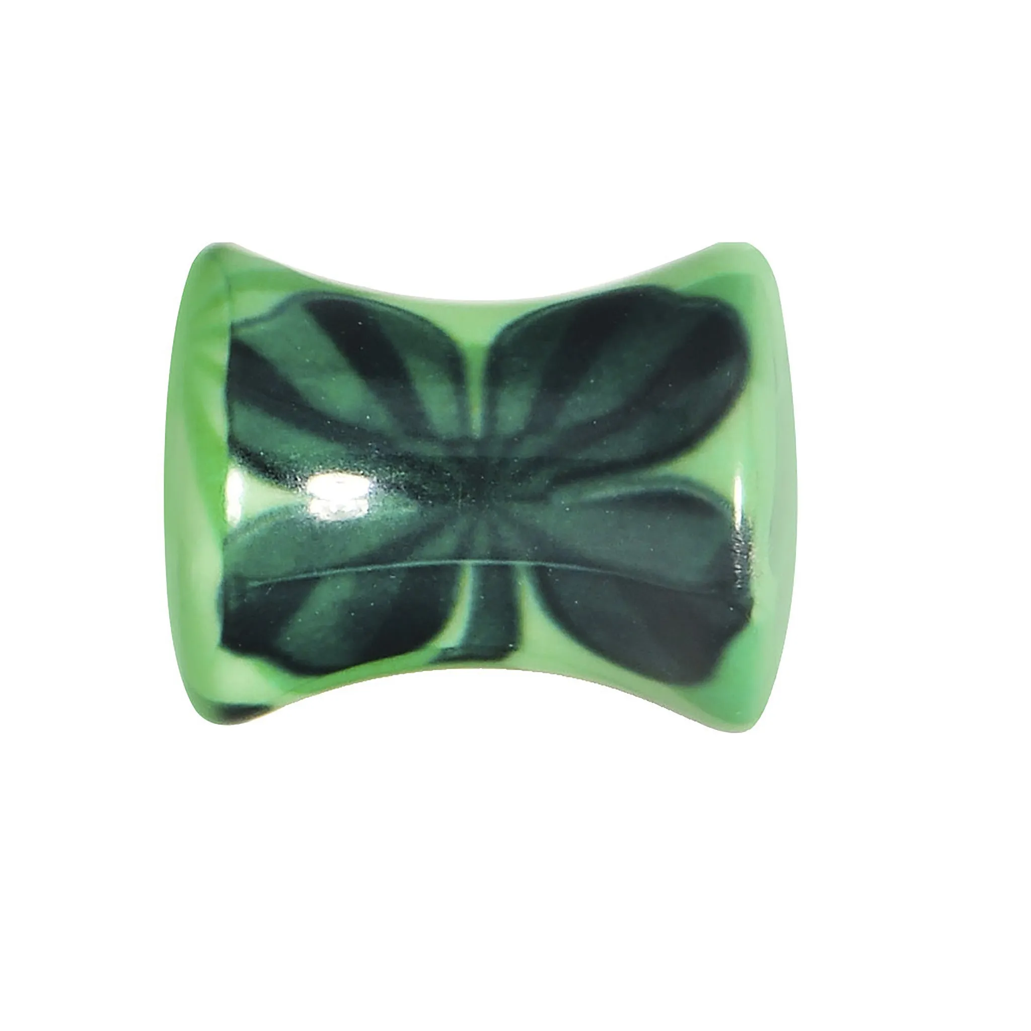 0 Gauge Green Acrylic Four Leaf Clover Field Saddle Plug