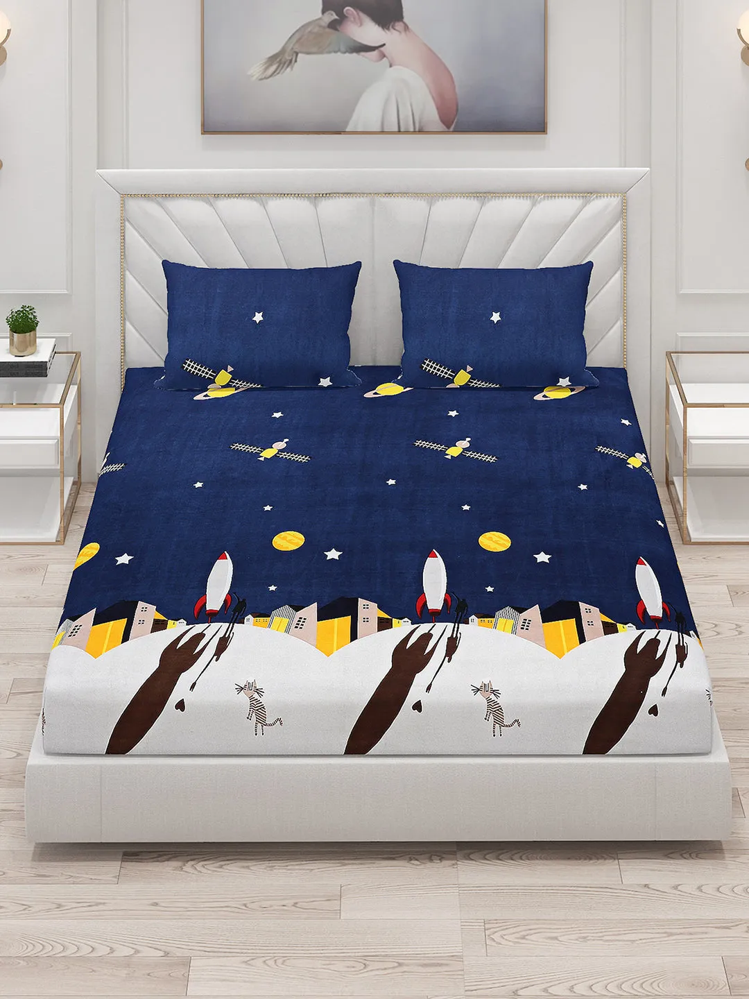 120 GSM  Polyester Double Bed Bedsheet with 2 Pillow Covers