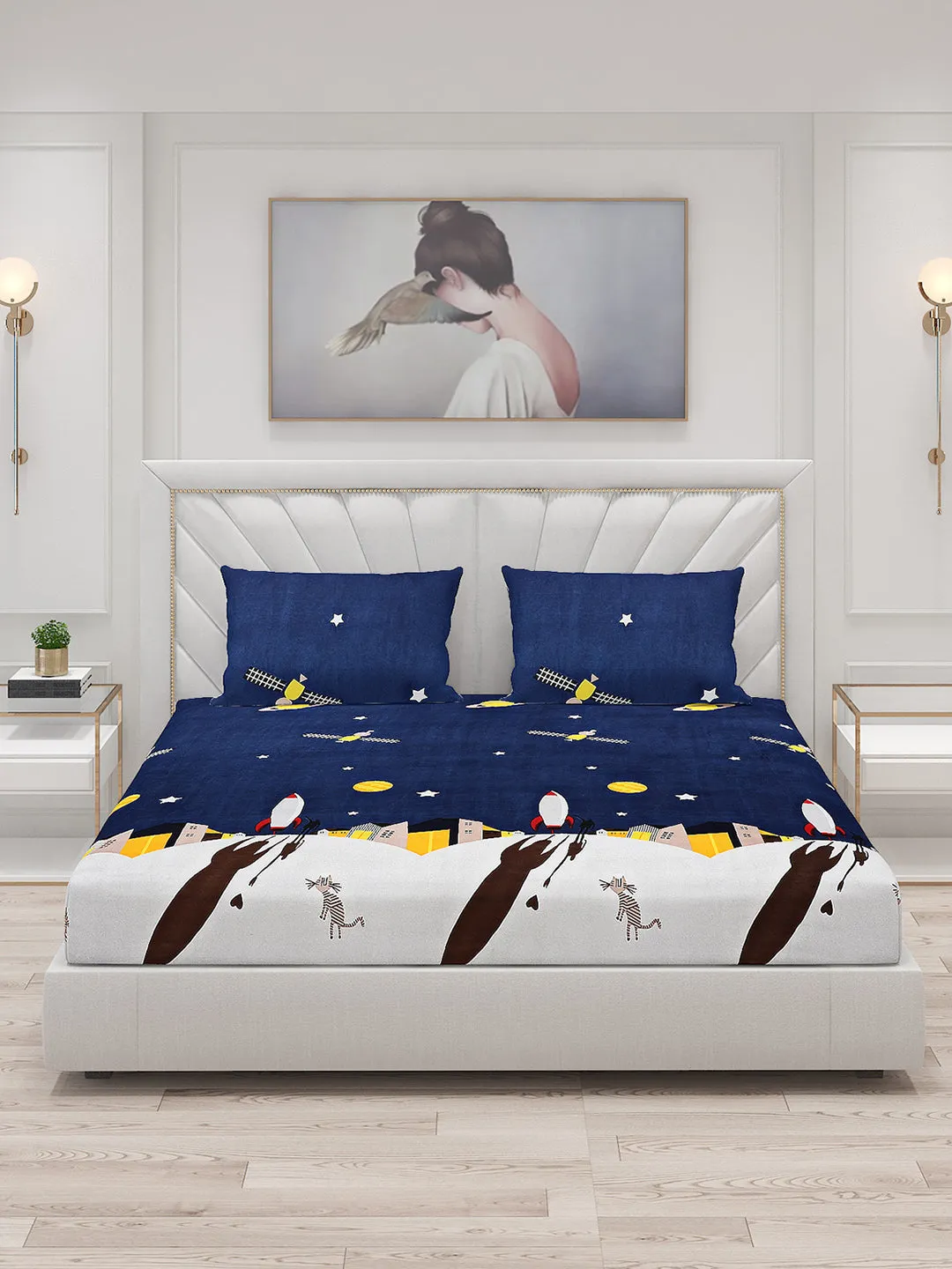 120 GSM  Polyester Double Bed Bedsheet with 2 Pillow Covers