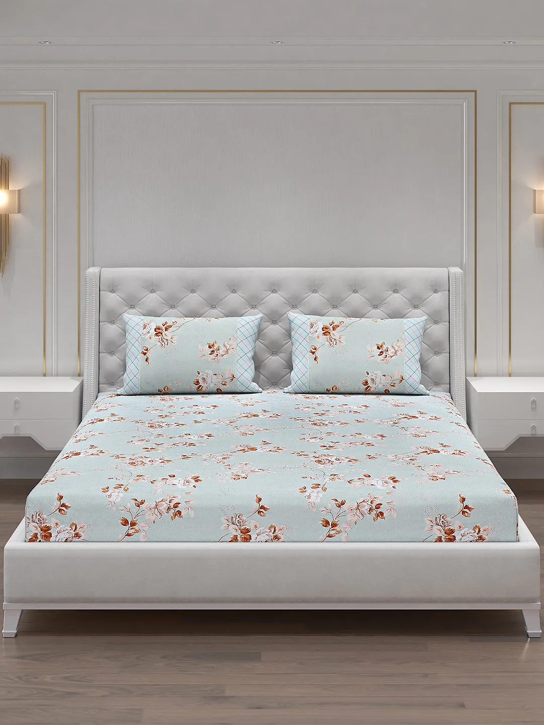130 GSM Polyester Double Bed Bedsheet with 2 Pillow Covers
