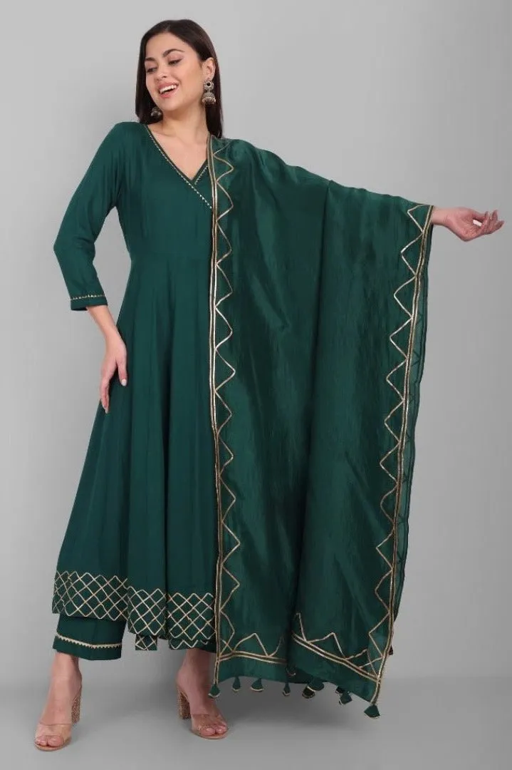 Amreen Dark Green Angrakha Pant and Dupatta