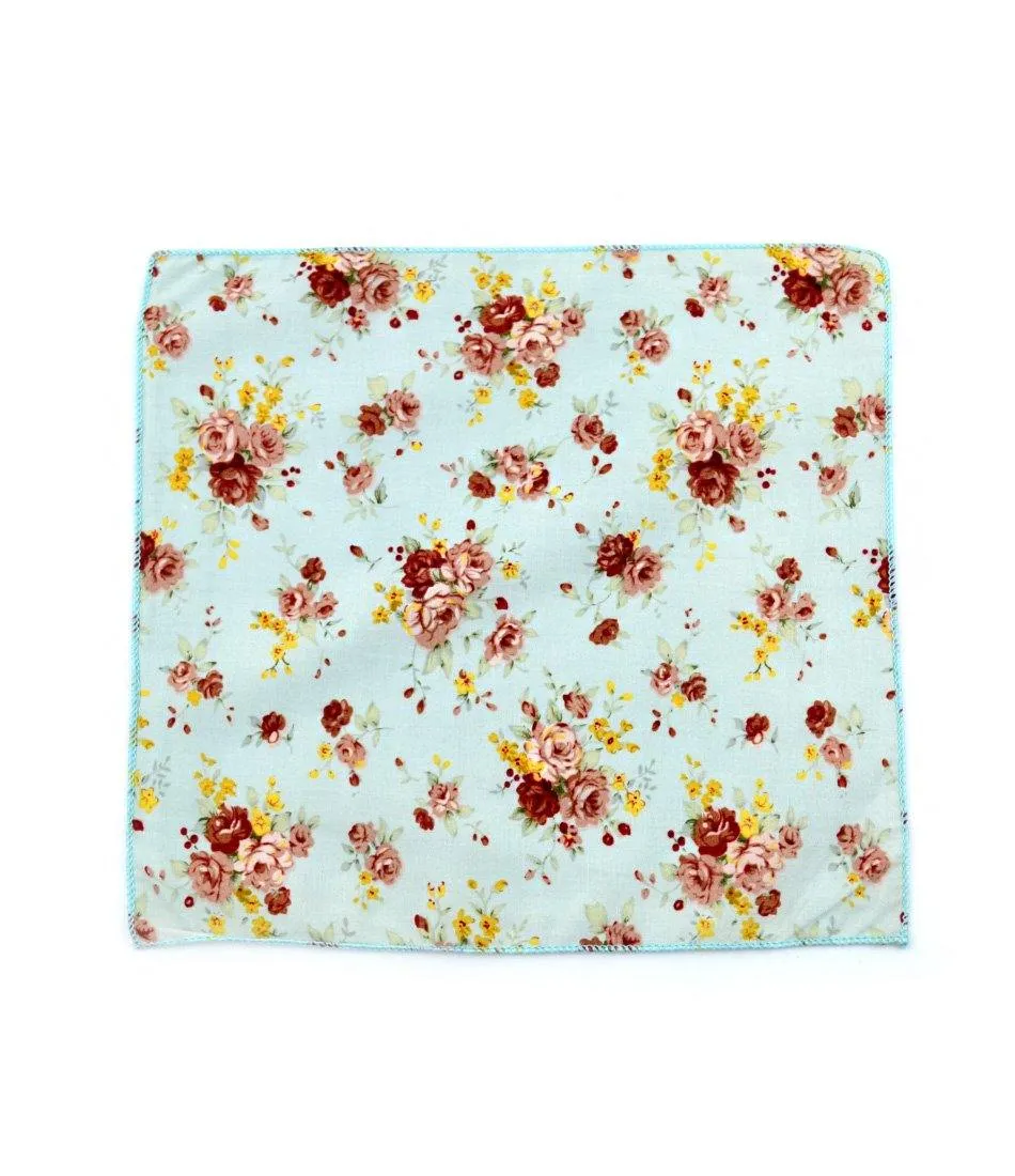 Antique Blue Floral Pocket Square