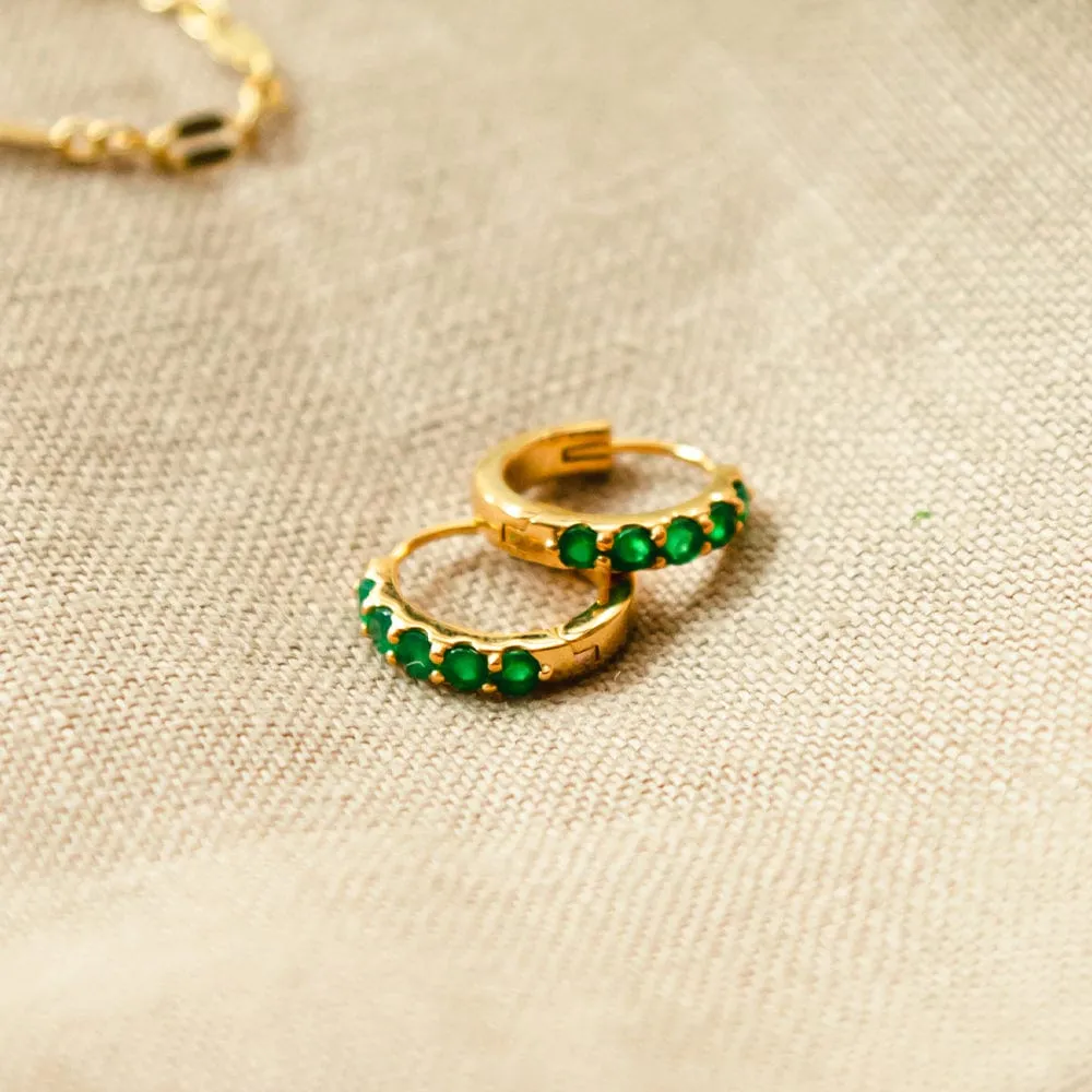 Beloved Green Onyx Huggie Earrings 18ct Gold Plate