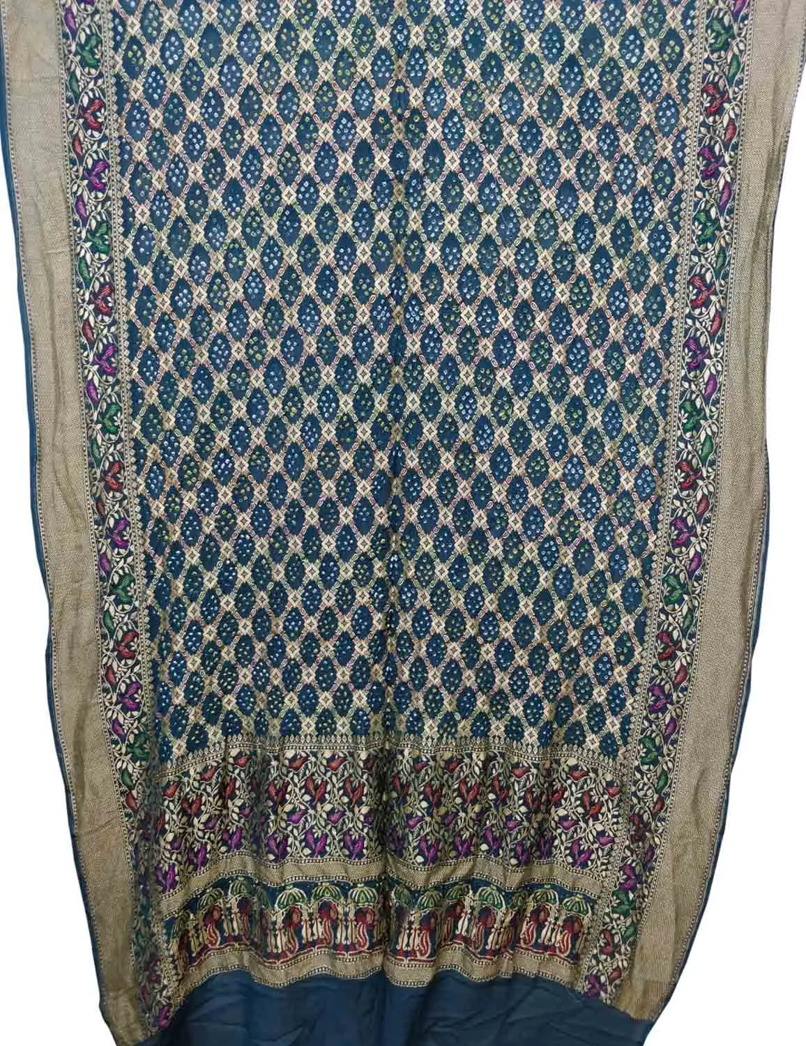 Blue Banarasi Bandhani Handloom Pure Georgette Saree