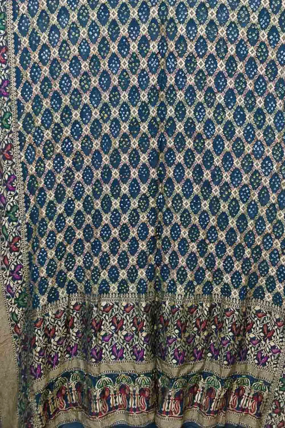 Blue Banarasi Bandhani Handloom Pure Georgette Saree