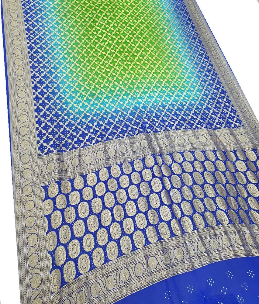 Blue Banarasi Bandhani Pure Georgette Saree