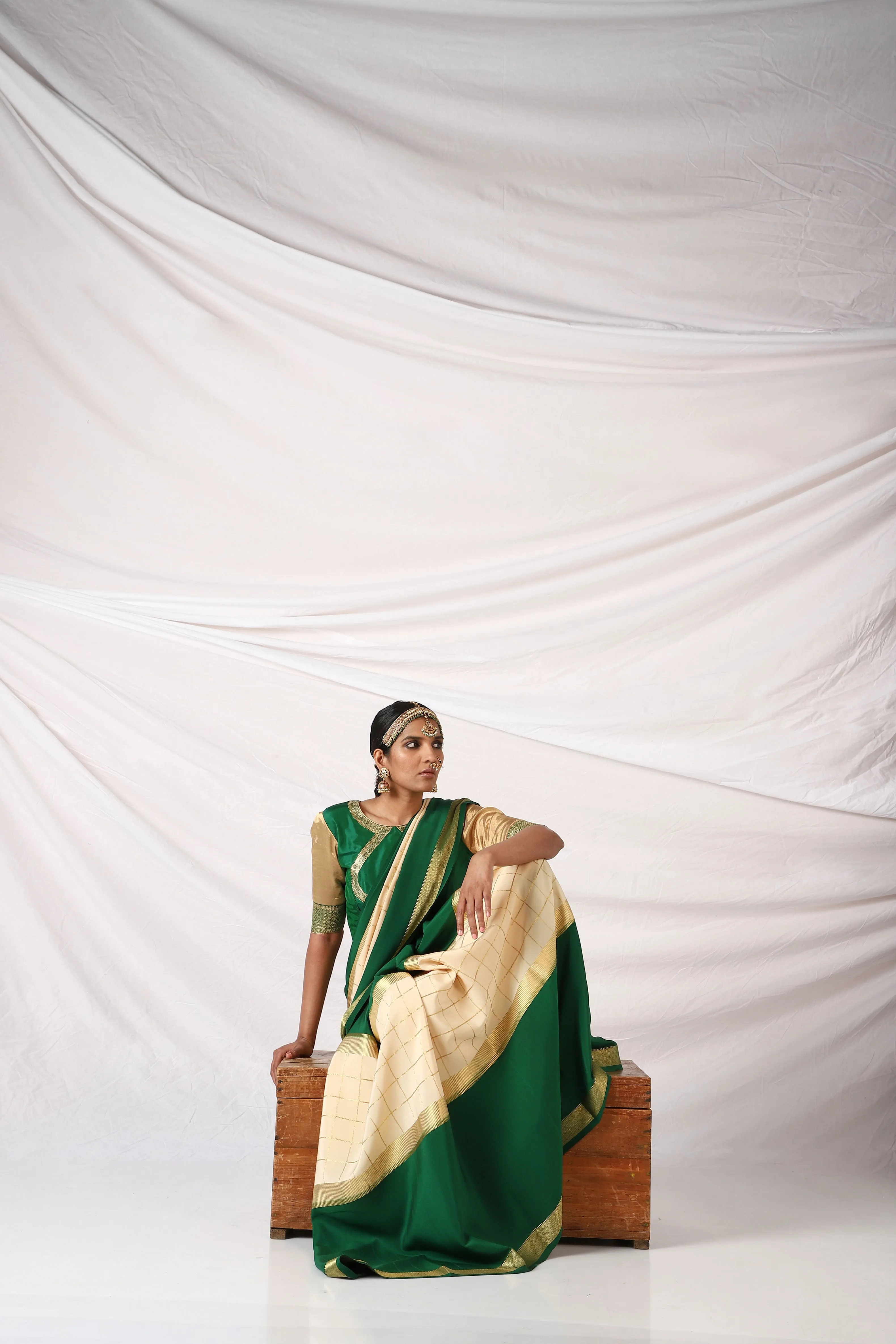 Bottle Green x Wood Ash Devi Saree