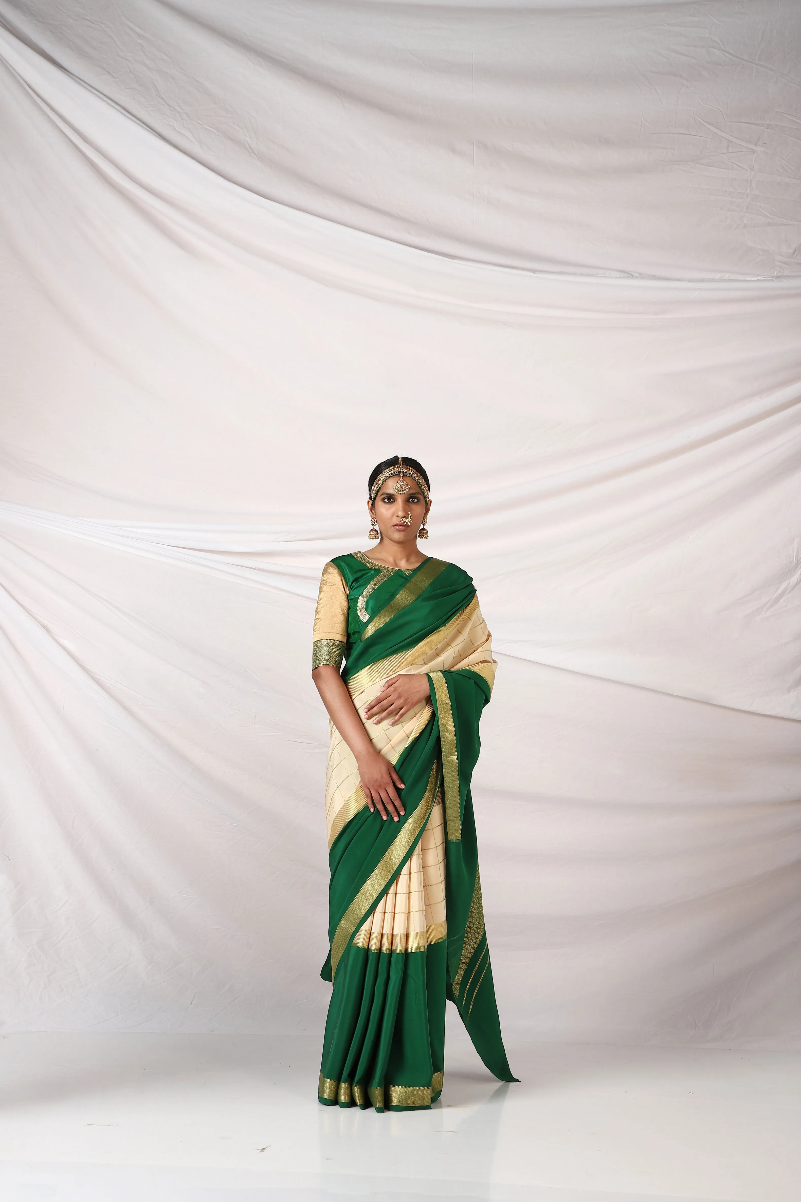 Bottle Green x Wood Ash Devi Saree
