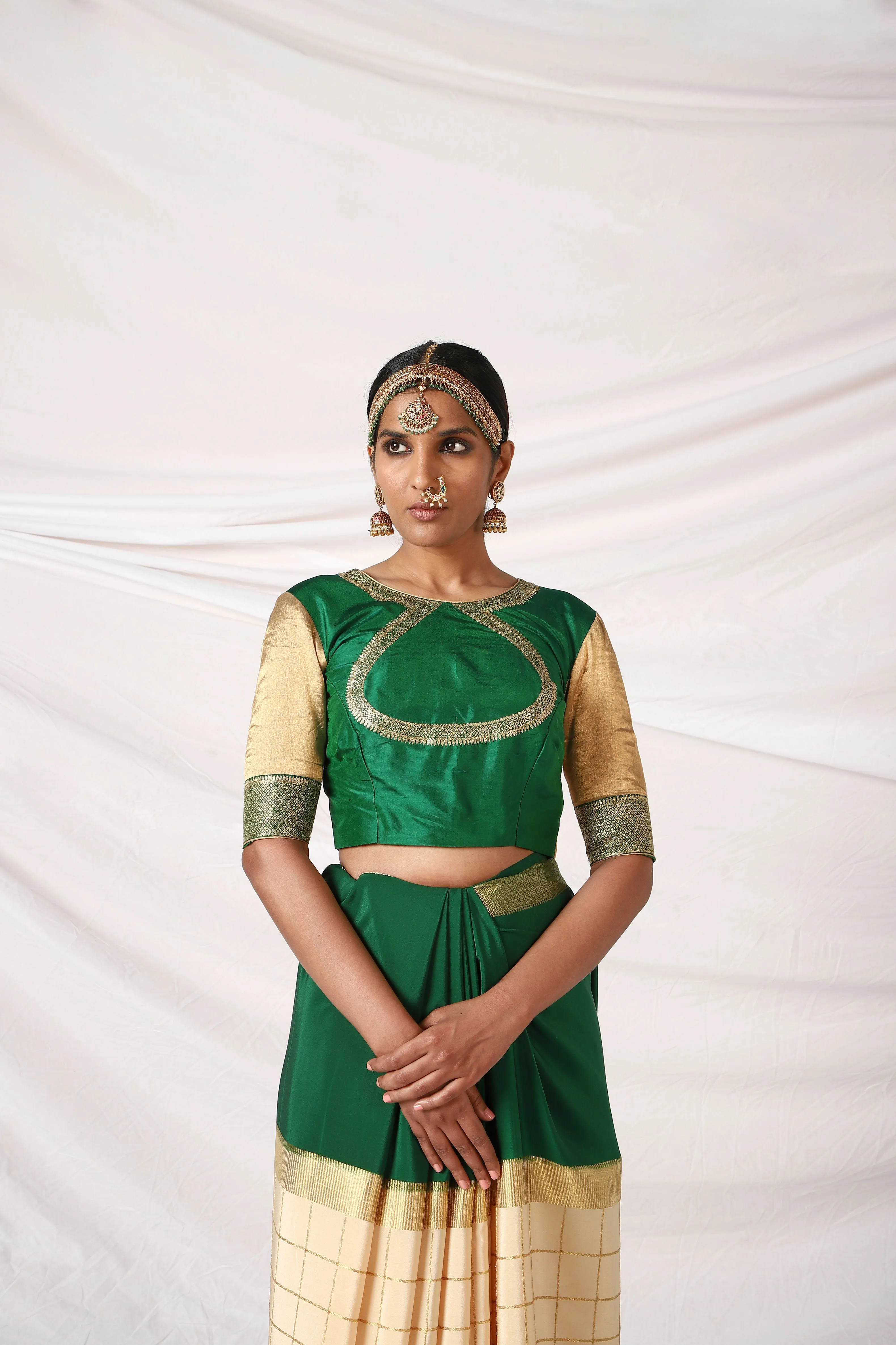 Bottle Green x Wood Ash Devi Saree