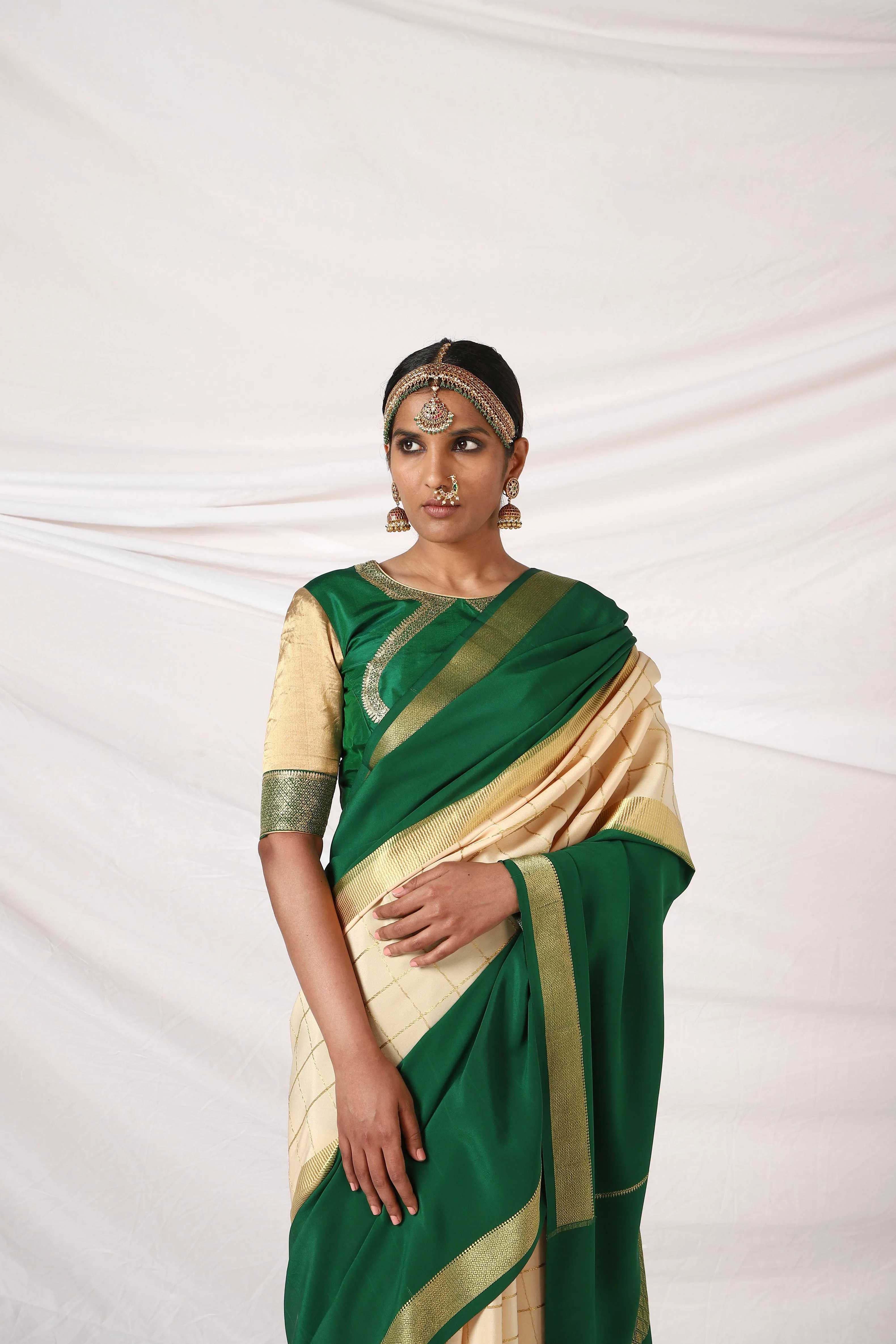 Bottle Green x Wood Ash Devi Saree