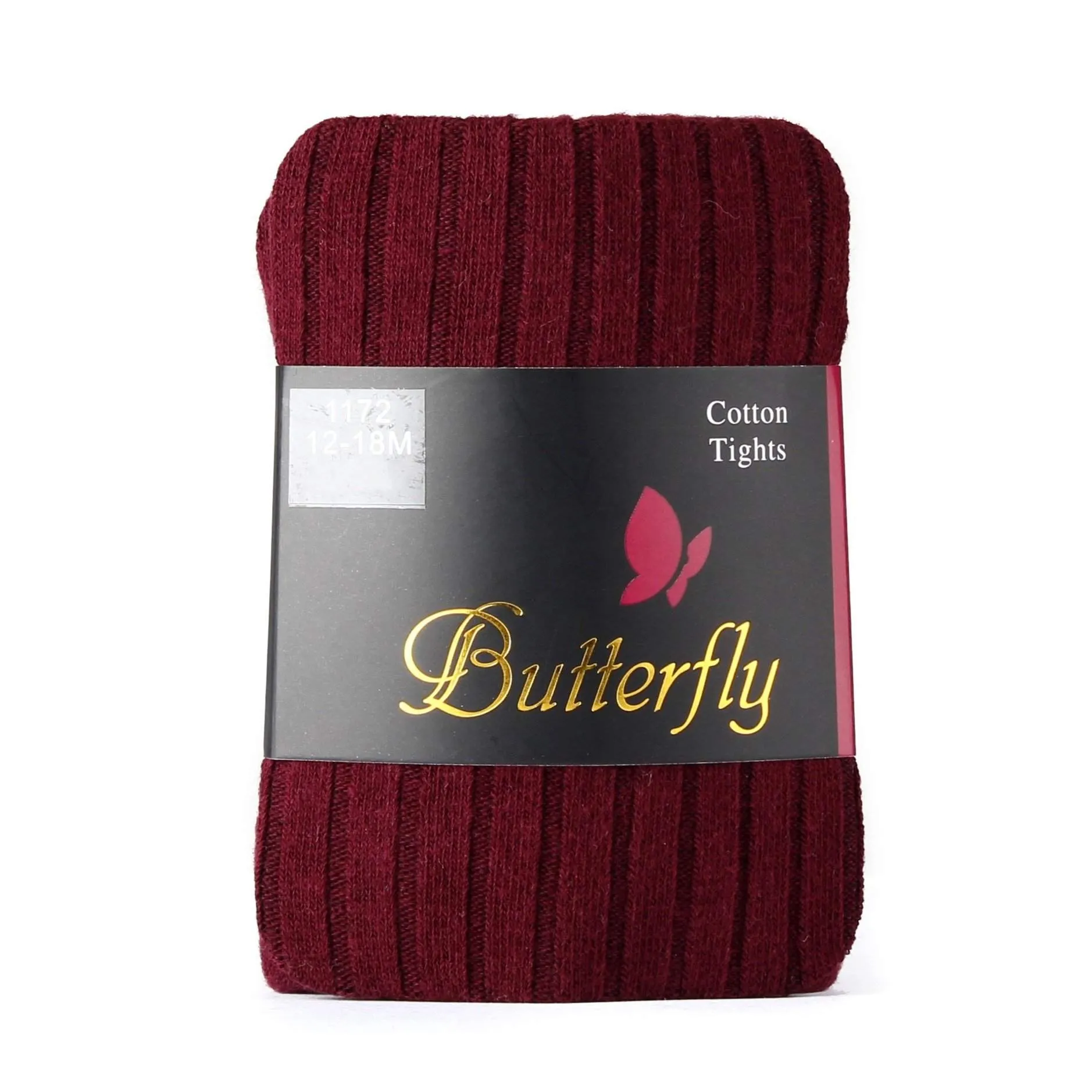 Butterfly Ribbed Cotton-Spandex Girls Tights