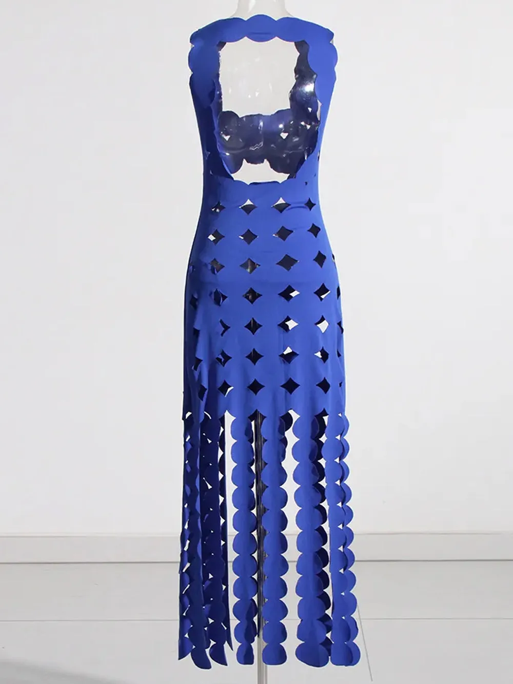 CERA Appliqué Fringe Maxi Dress in Blue