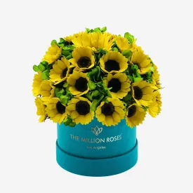 Classic Dark Green Suede Box | Sunflowers & Green Hydrangeas