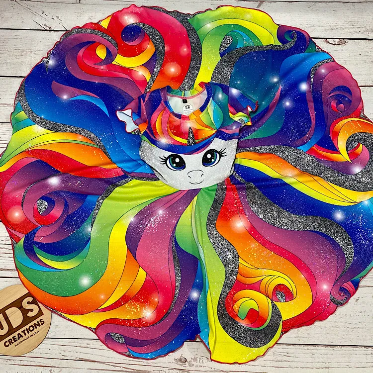 CUSTOM MADE Spandex full circle skater dress - Rainbow Unicorn