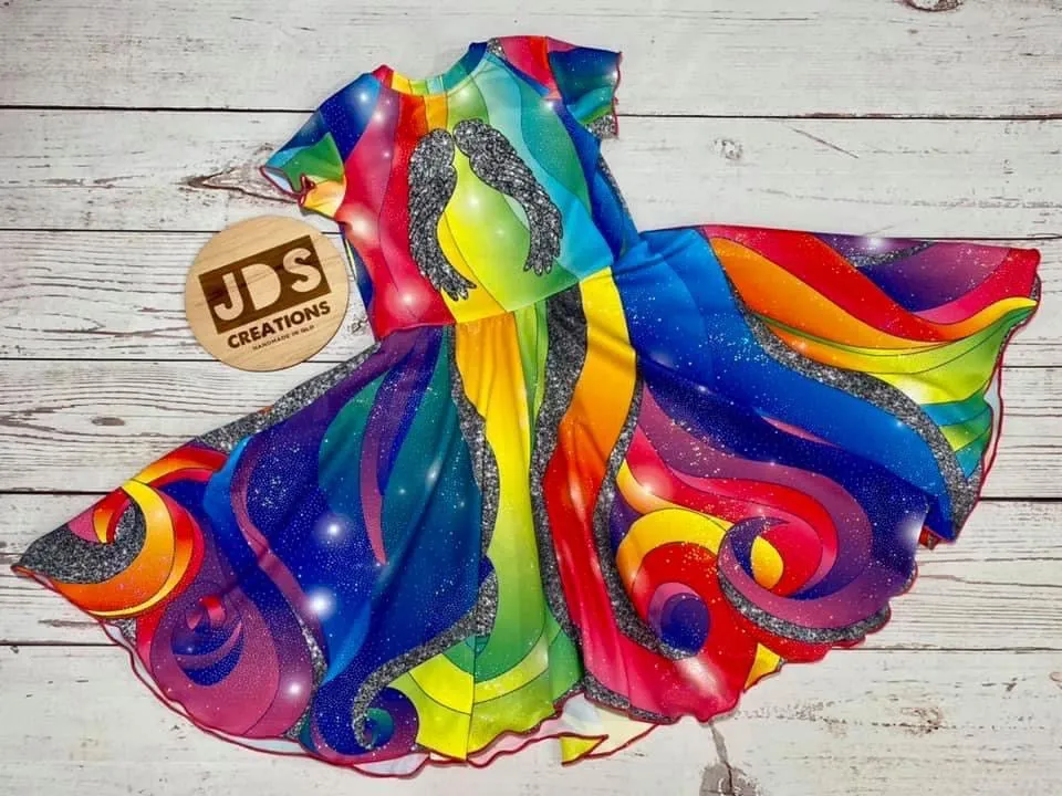 CUSTOM MADE Spandex full circle skater dress - Rainbow Unicorn
