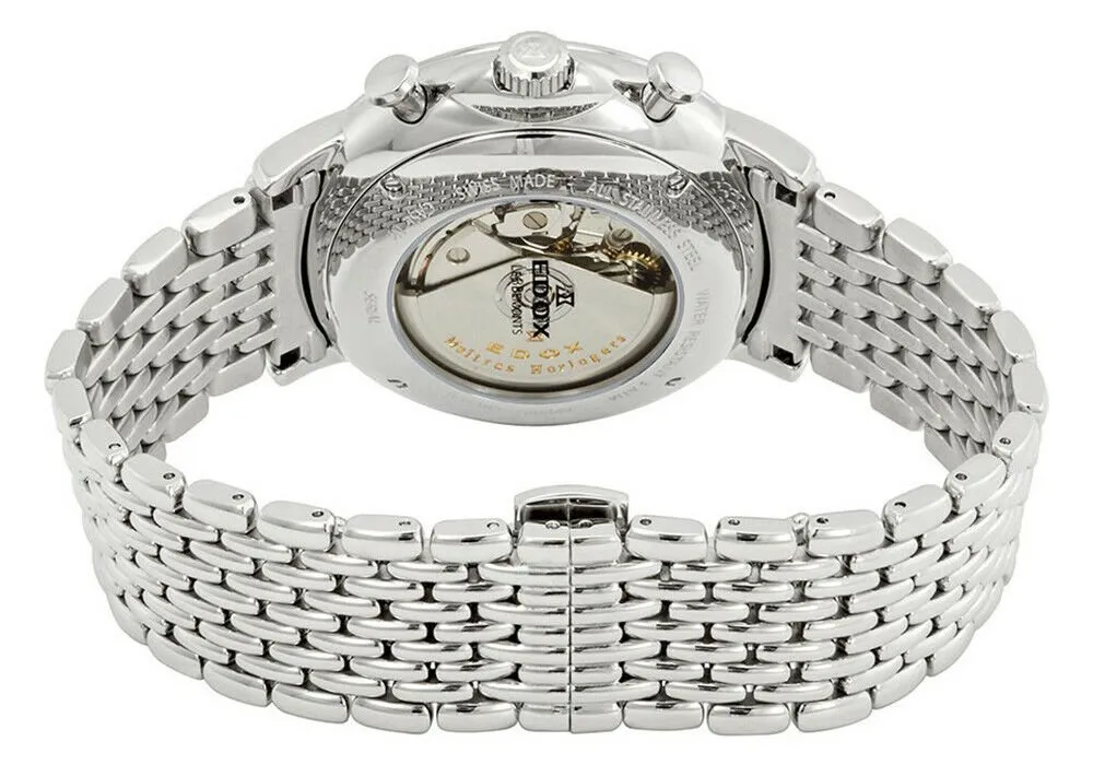 Edox Men's 01120-3M-GIN Les Bemonts Silver Stainless Steel Band Analog Watch Swiss Automatic Chronograph and Calendar