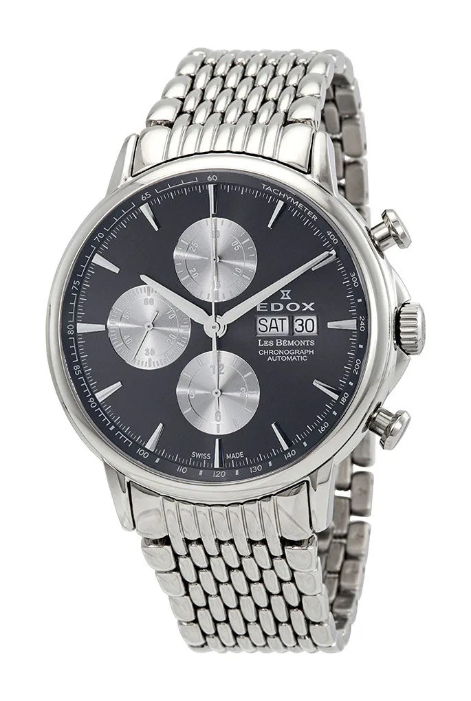 Edox Men's 01120-3M-GIN Les Bemonts Silver Stainless Steel Band Analog Watch Swiss Automatic Chronograph and Calendar