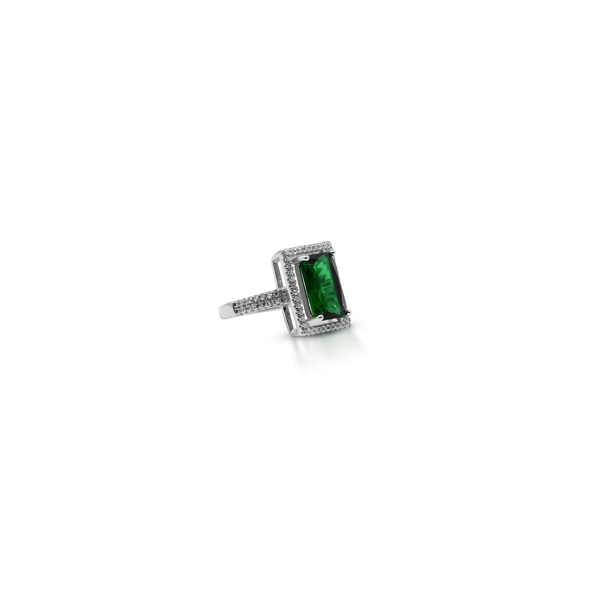 Emerald Green American Diamon Silver Ring