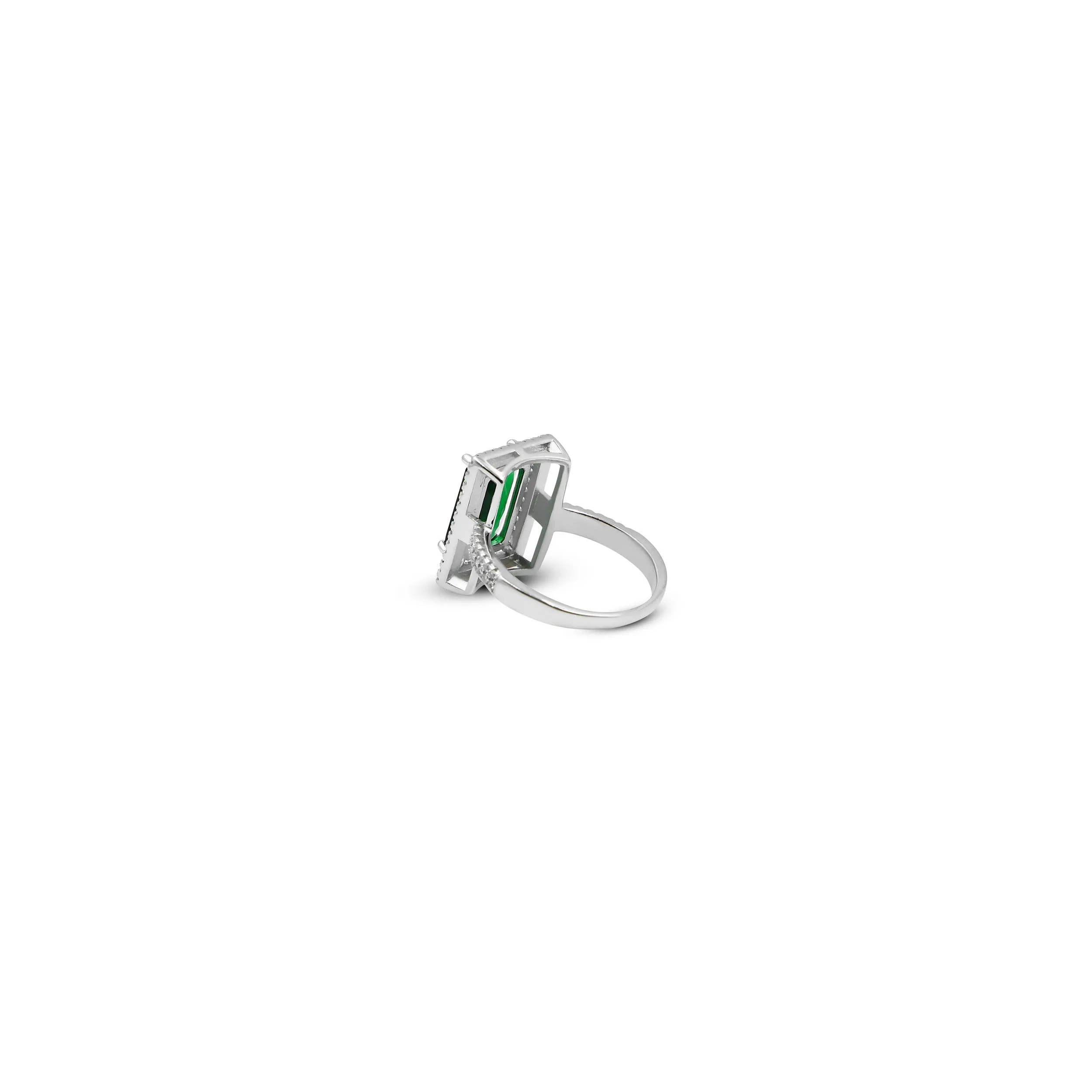 Emerald Green American Diamon Silver Ring