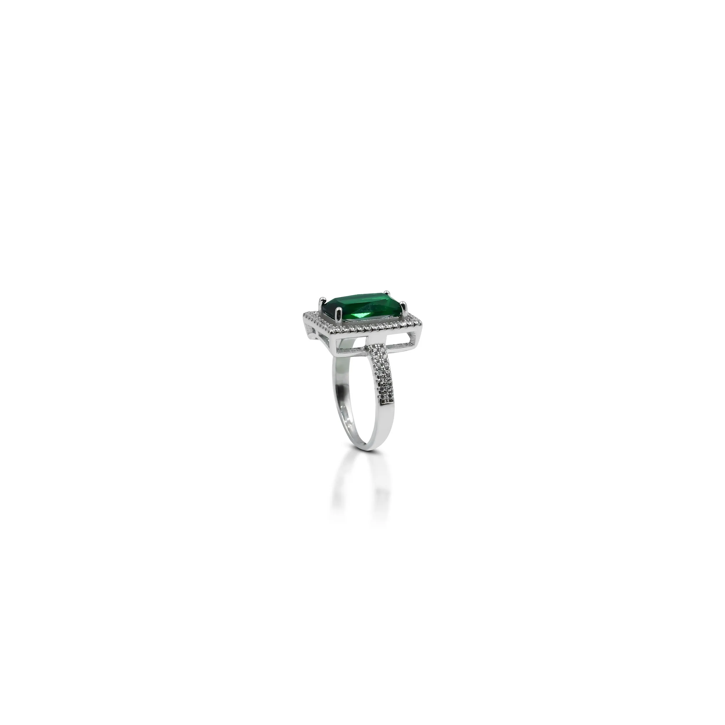 Emerald Green American Diamon Silver Ring