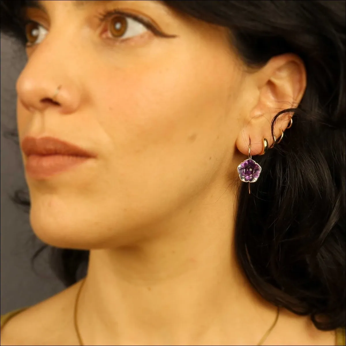 Eno Collection Mountain Laurel Amethyst Earrings Sterling Silver 18KY