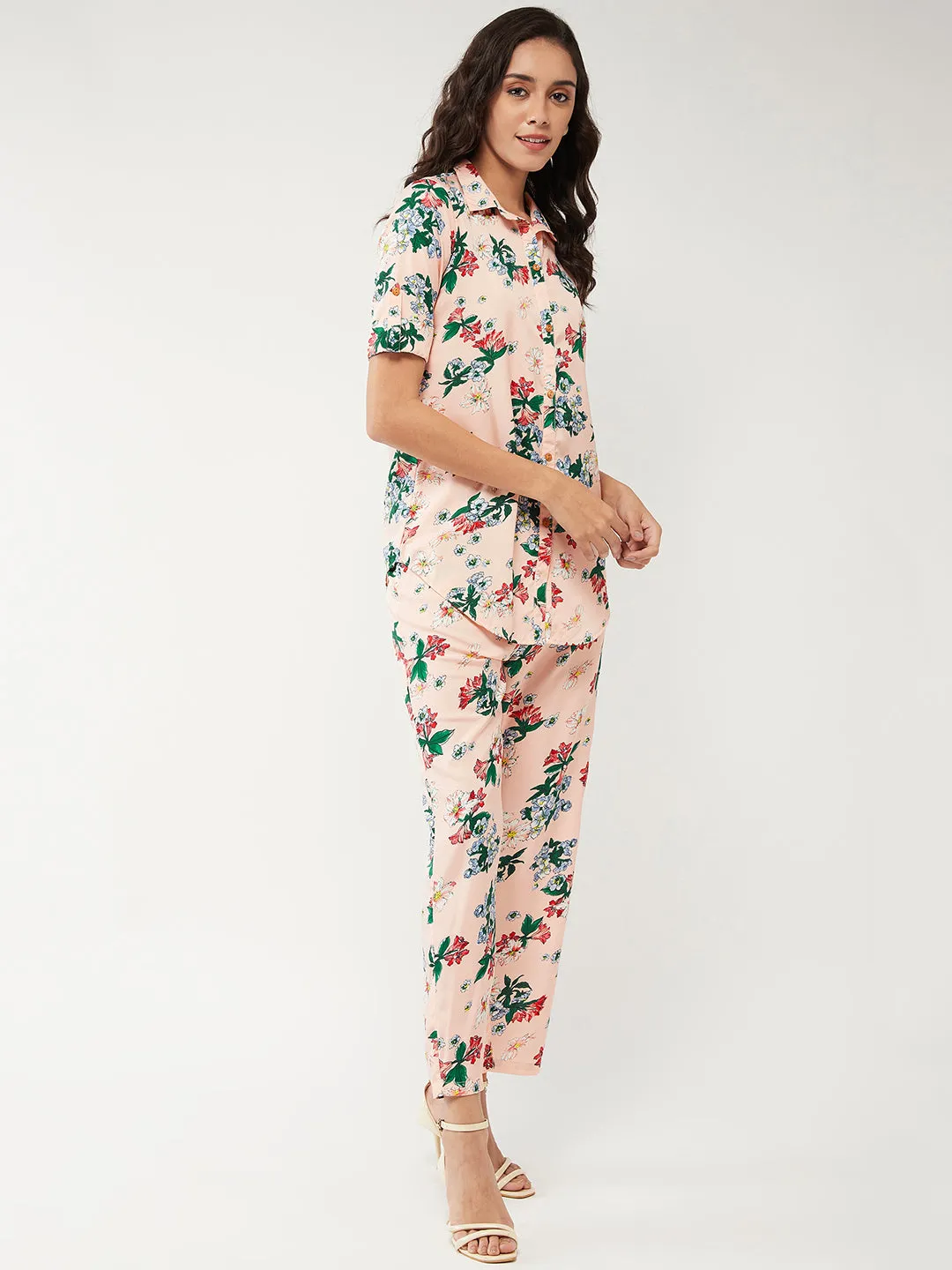Floral Printed Lounge Shirt With Pant Set