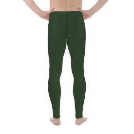 Forest Green Solid Men's Leggings, Dark Pine Tree Green Color Men's Running Sports Gym Tights For Men - Made in USA/EU/MX