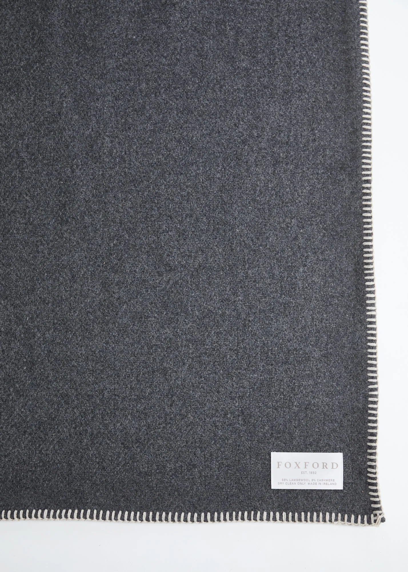 Foxford Oatmeal Blanket Stitch Cashmere Blend Throw