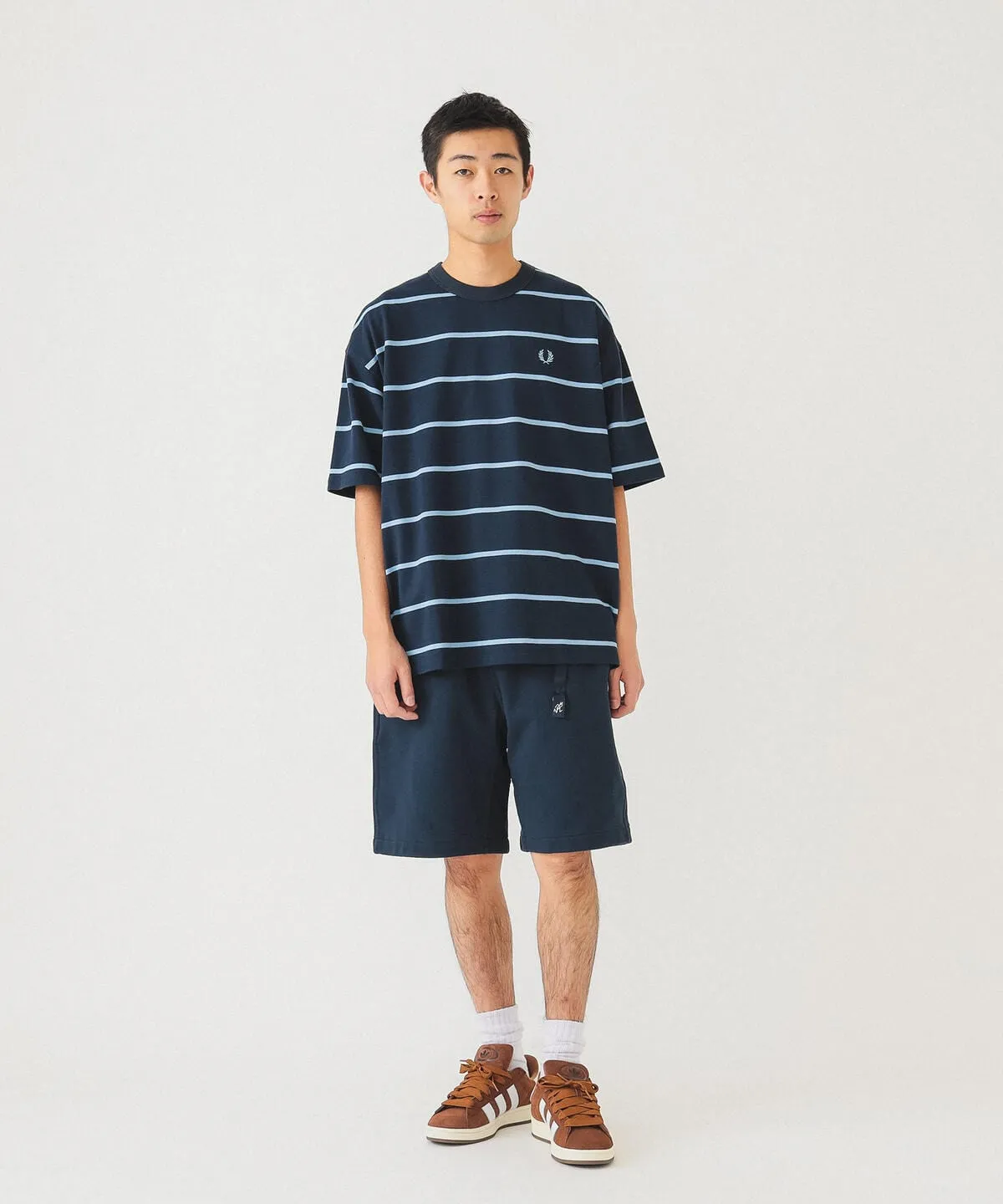 FRED PERRY × BEAMS Border Oversize Pique T-shirts Navy