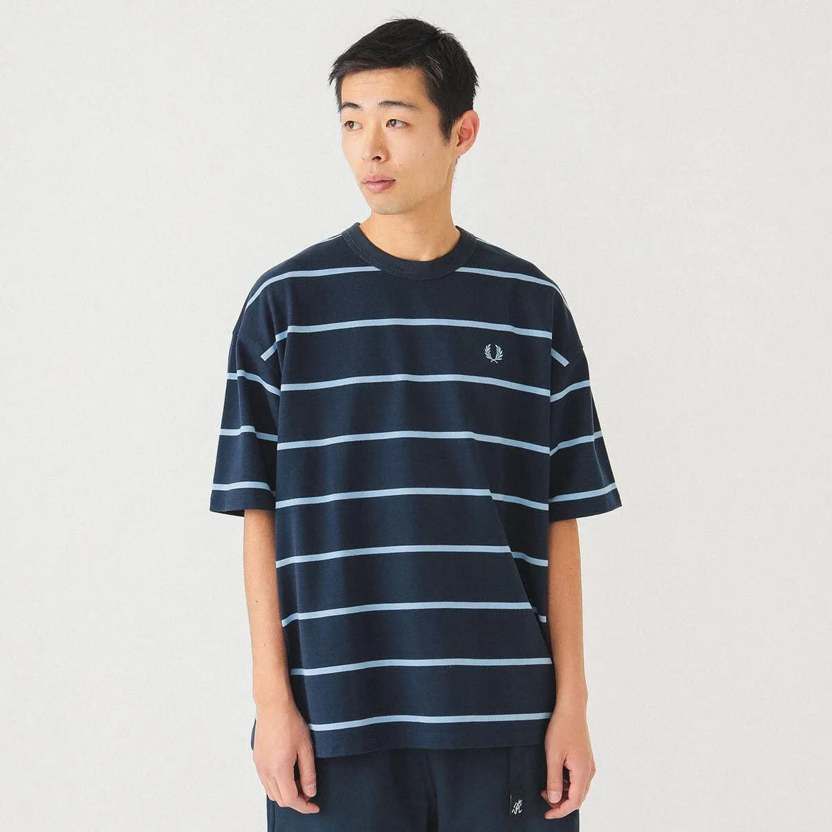 FRED PERRY × BEAMS Border Oversize Pique T-shirts Navy