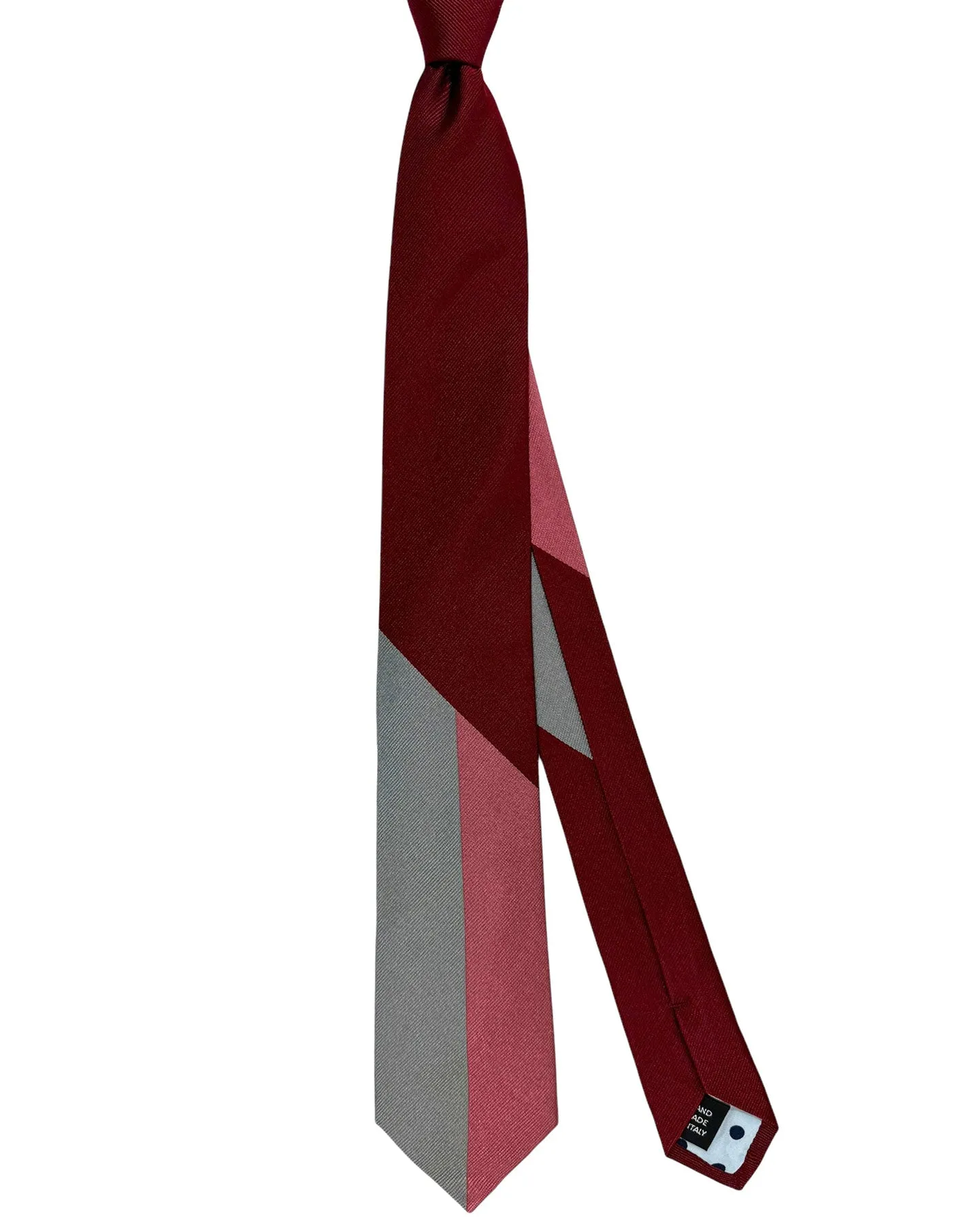 Gene Meyer Tie Gray Maroon Pink Design - Hand Made in Italy