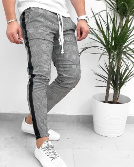 Gray Checkered Striped Jogger Pant KB123 Streetwear Jogger Pants