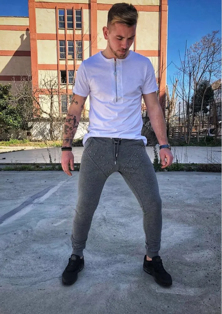 Gray Metal Studs Jogger Pant DM2 Streetwear Jogger Pants
