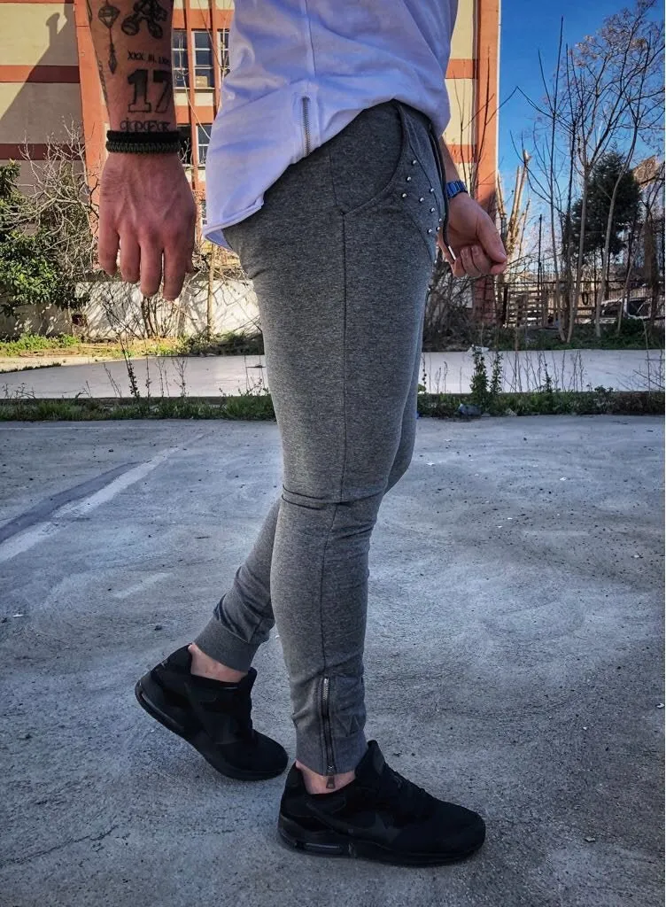 Gray Metal Studs Jogger Pant DM2 Streetwear Jogger Pants