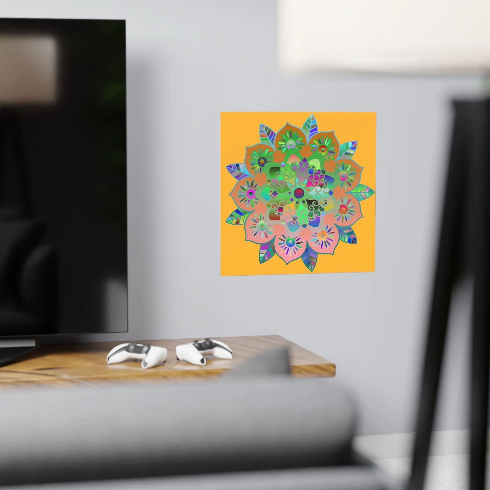 Handmade Bright Mandala Design Poster - Light Orange