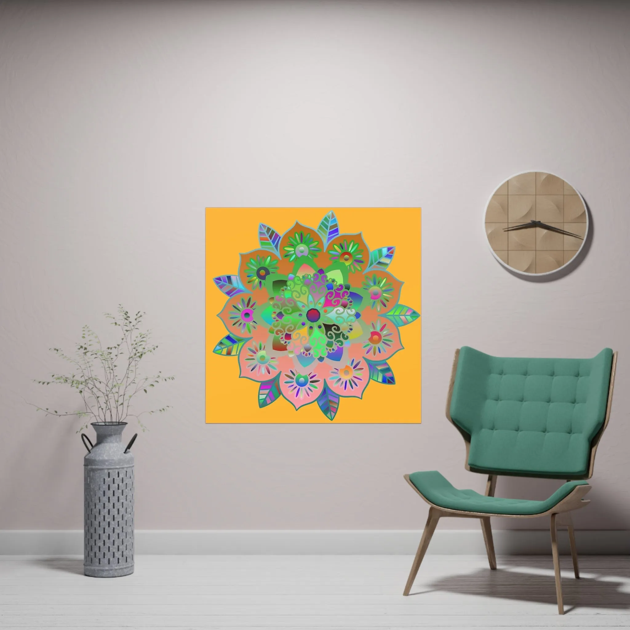 Handmade Bright Mandala Design Poster - Light Orange