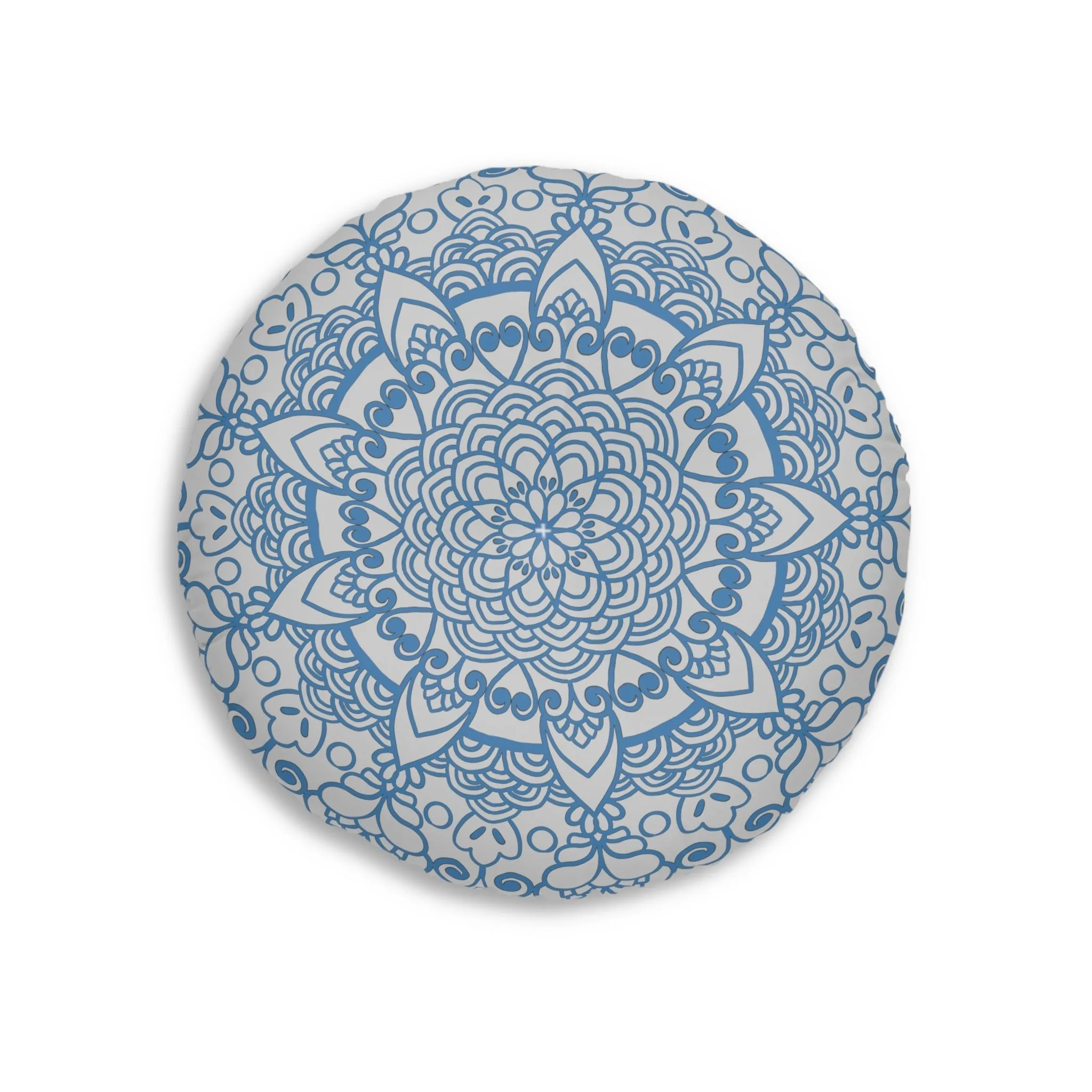 Handmade Mandala Art Steel Blue Tufted Round Floor Cushion