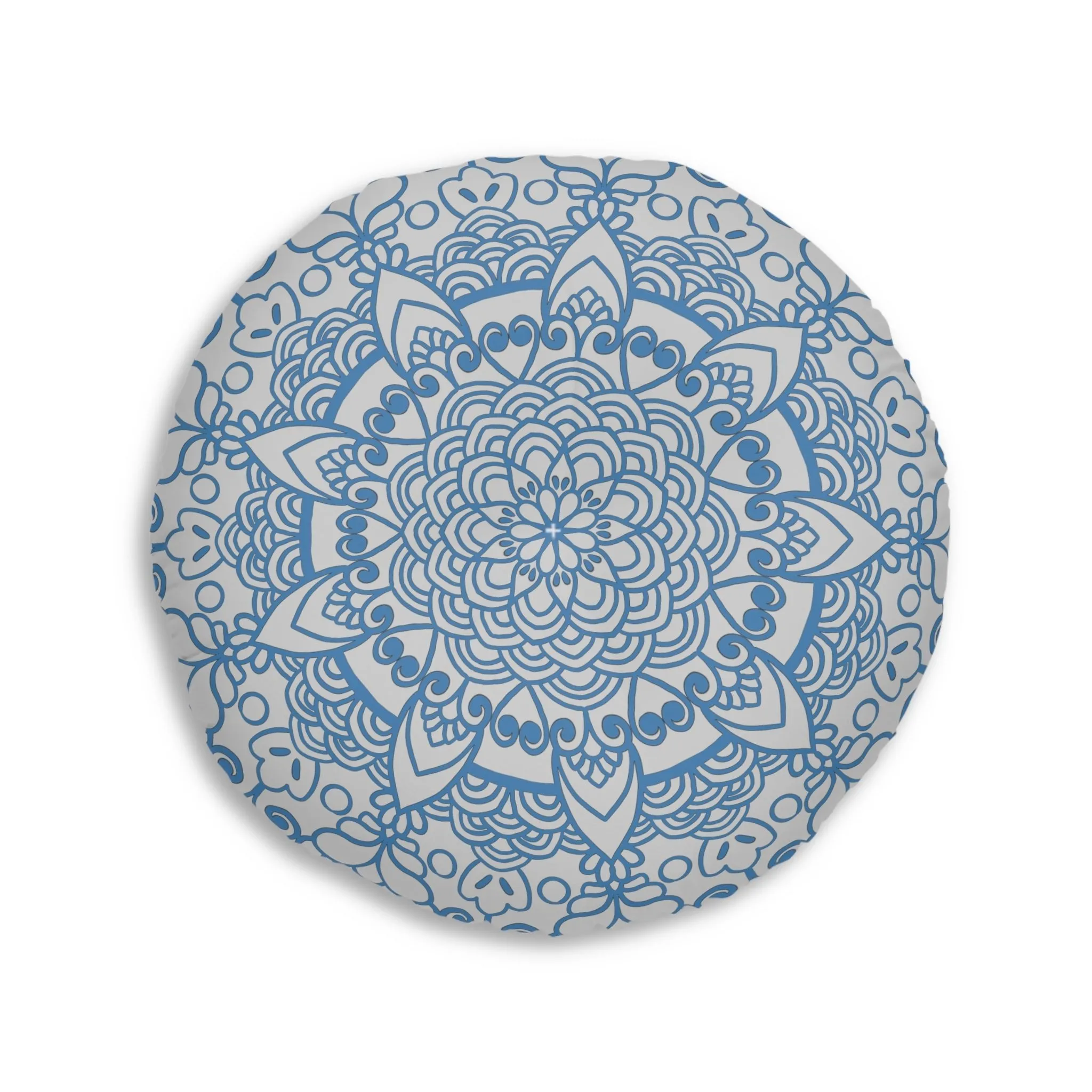 Handmade Mandala Art Steel Blue Tufted Round Floor Cushion