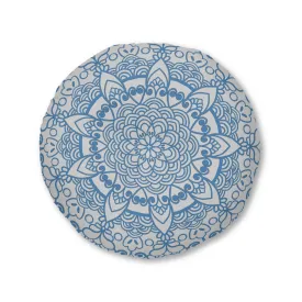 Handmade Mandala Art Steel Blue Tufted Round Floor Cushion