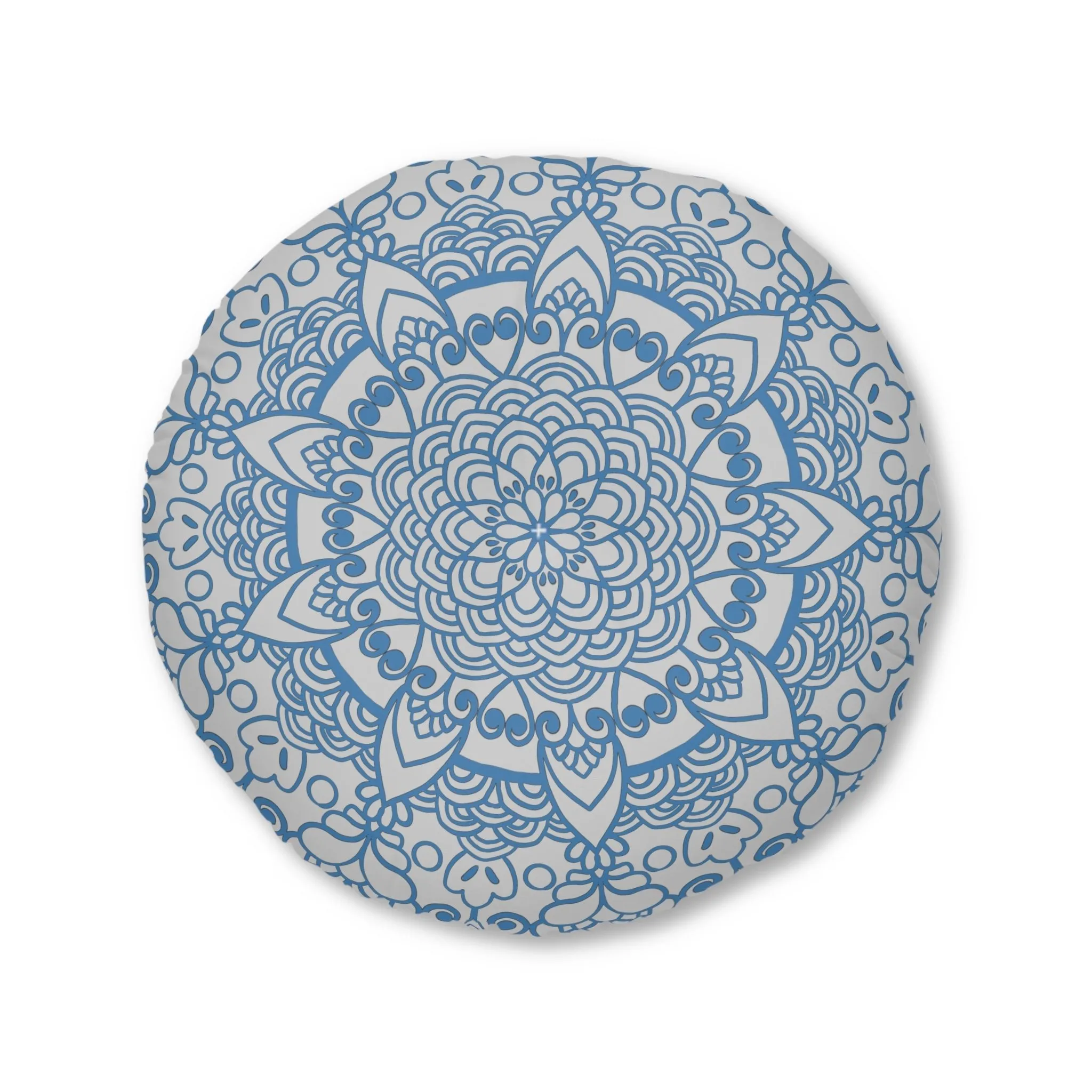 Handmade Mandala Art Steel Blue Tufted Round Floor Cushion