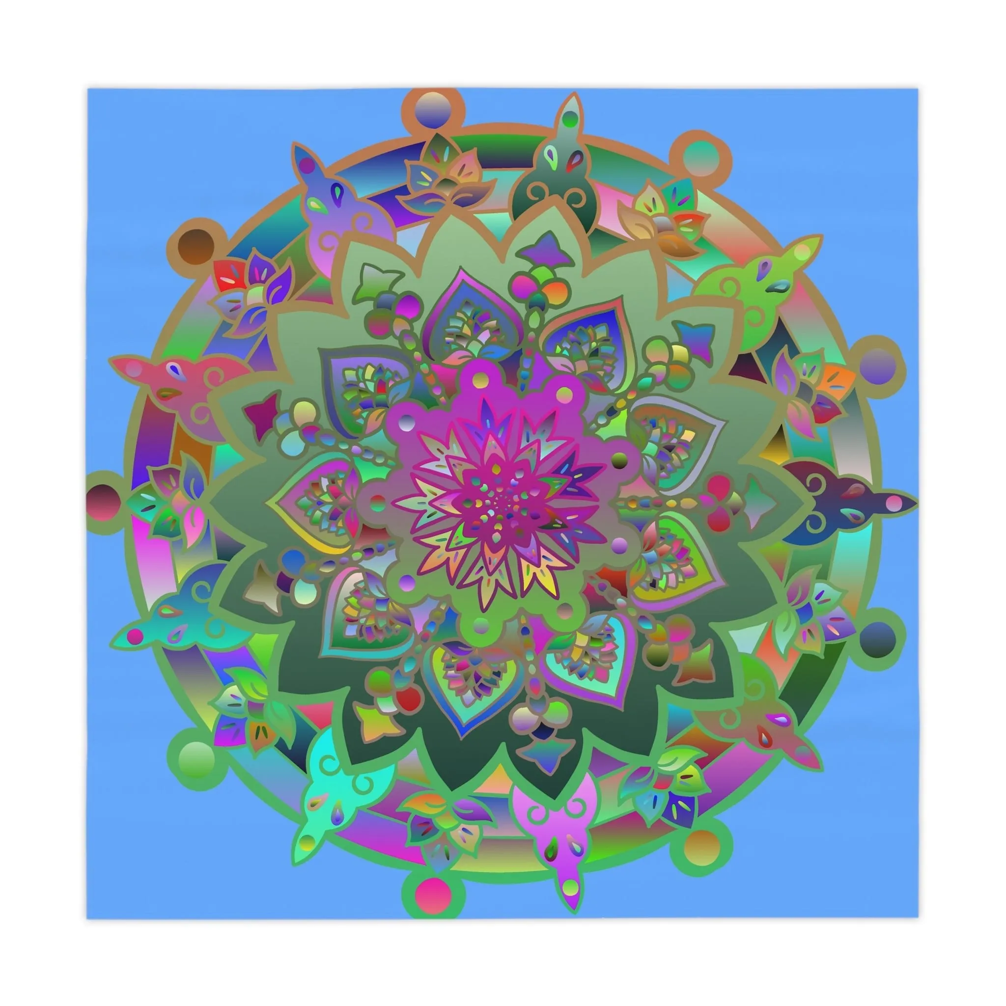 Handmade Mandala Design Light Blue Tablecloth - Square