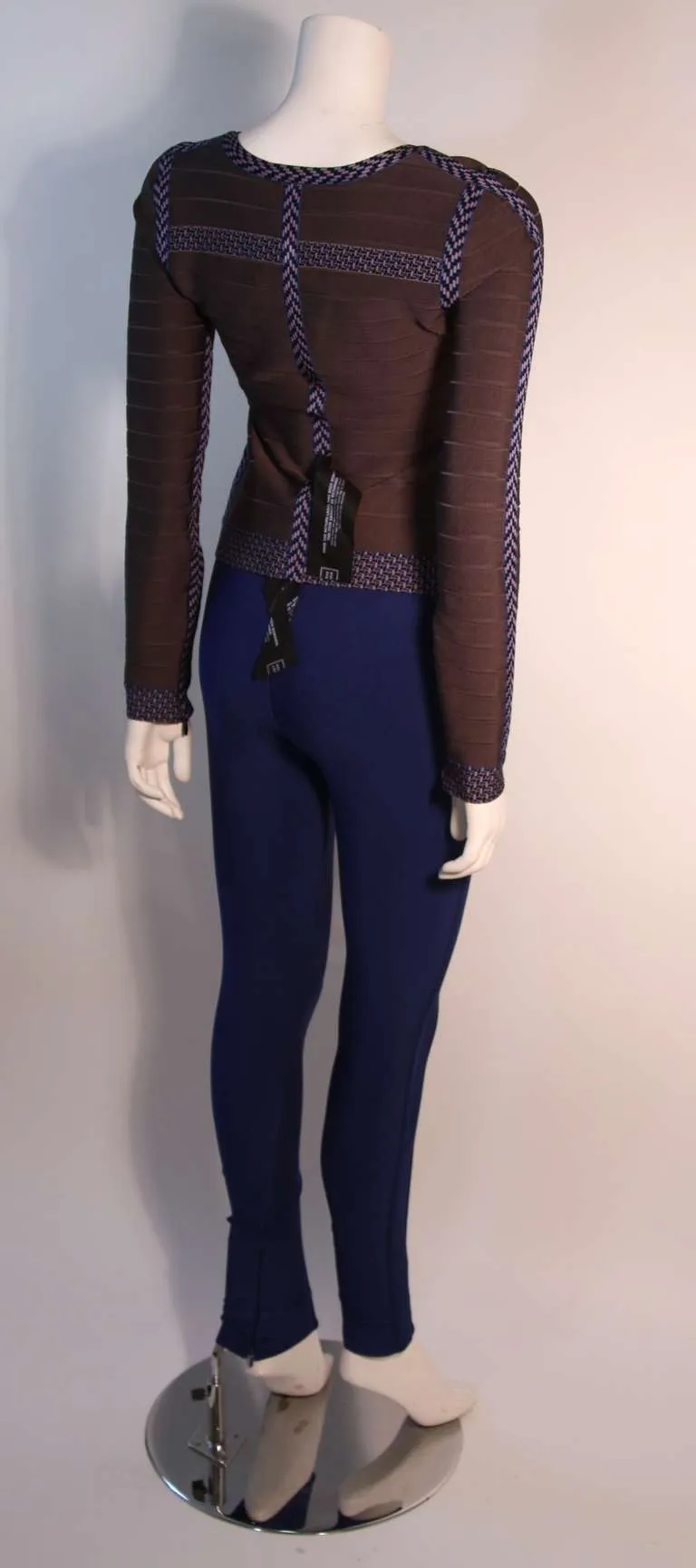 HERVE LEGER Gray Bandage Zip Top and Blue Leggings Size M