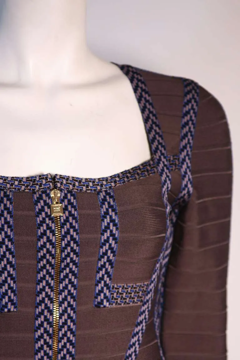 HERVE LEGER Gray Bandage Zip Top and Blue Leggings Size M