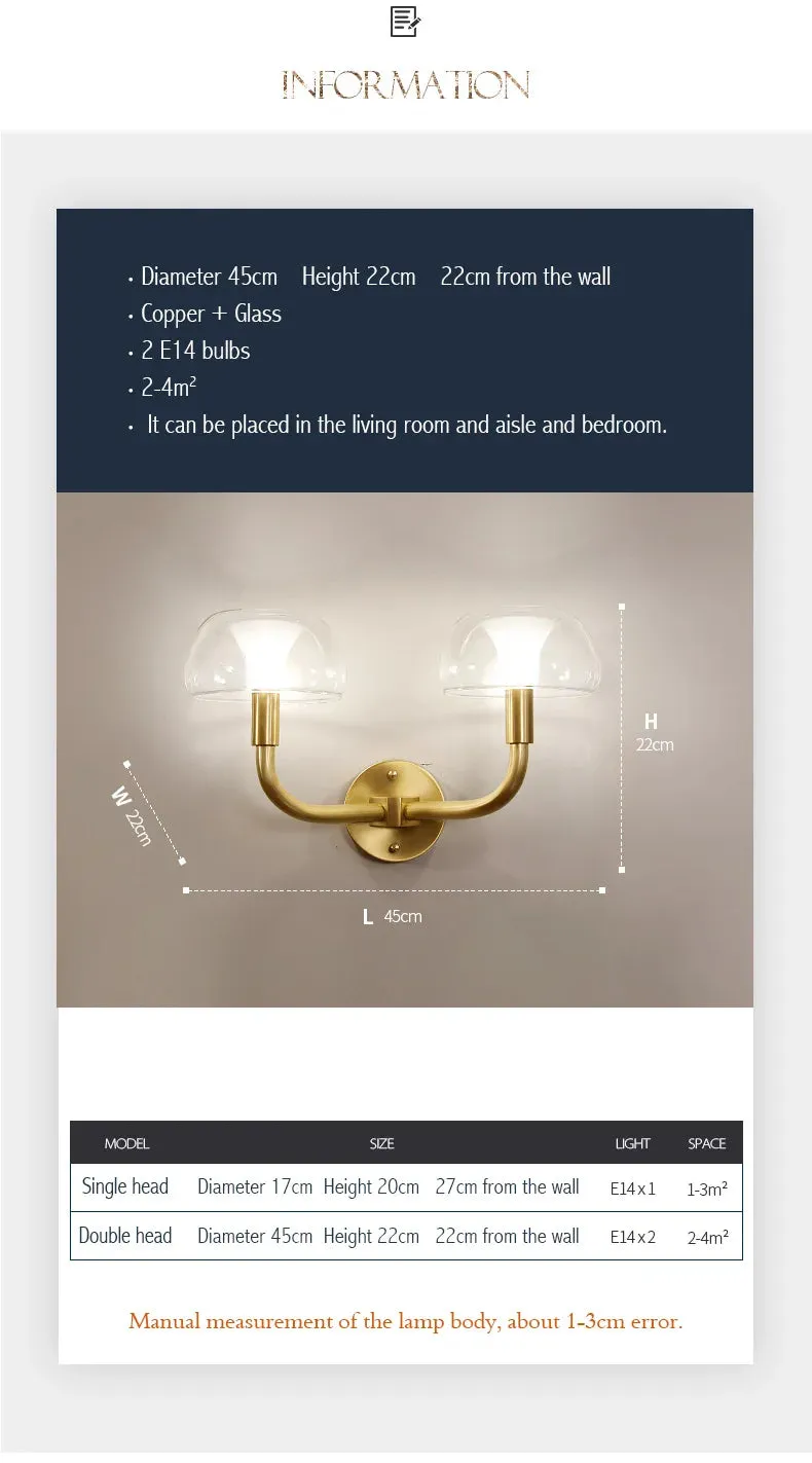 IWP Mushroom Modern Nordic Golden Copper Wall Lamp