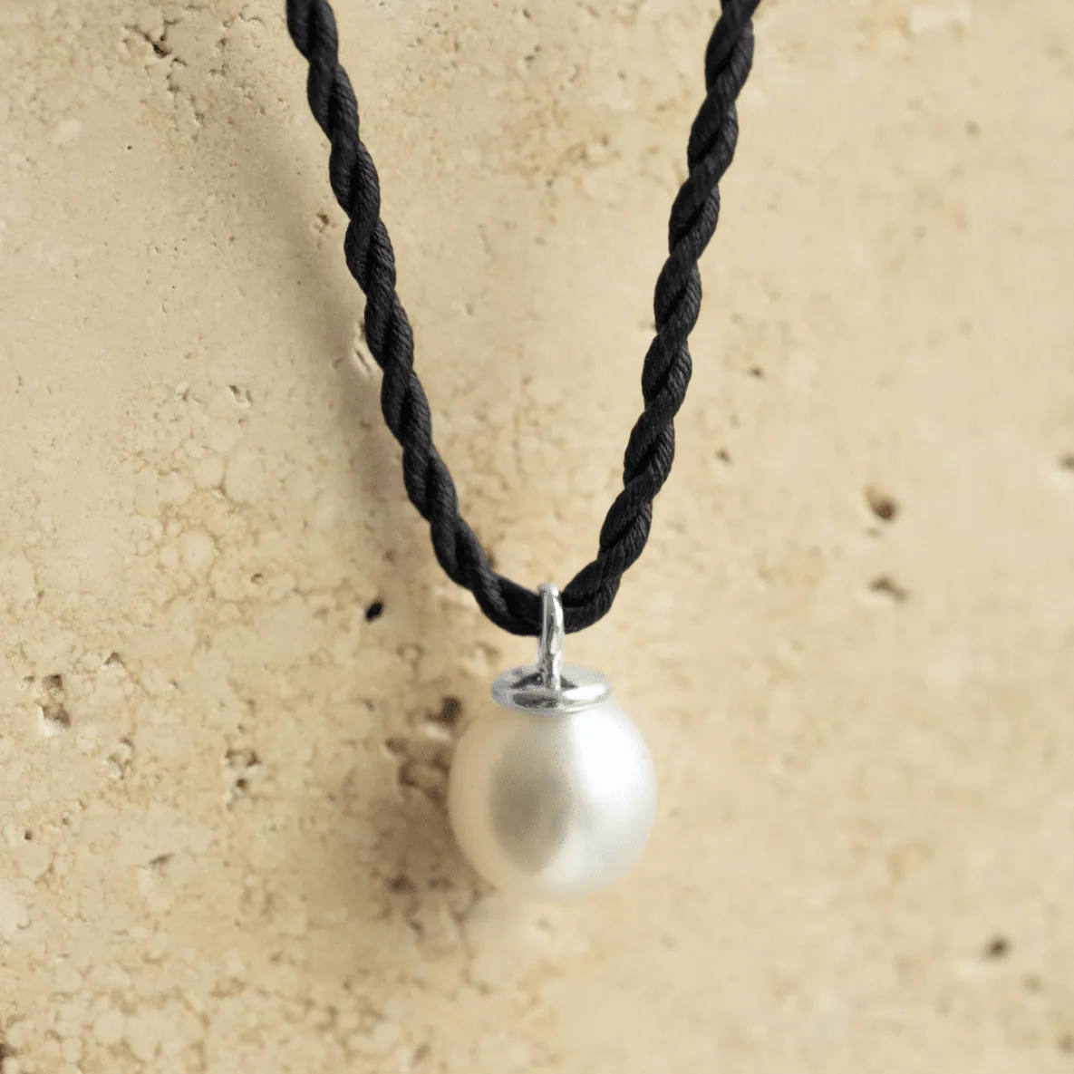 Large Charm Australian South Sea Cygnet Bay Drop 10mm A3  9ct White Gold On A Black Silk Cord 50cm