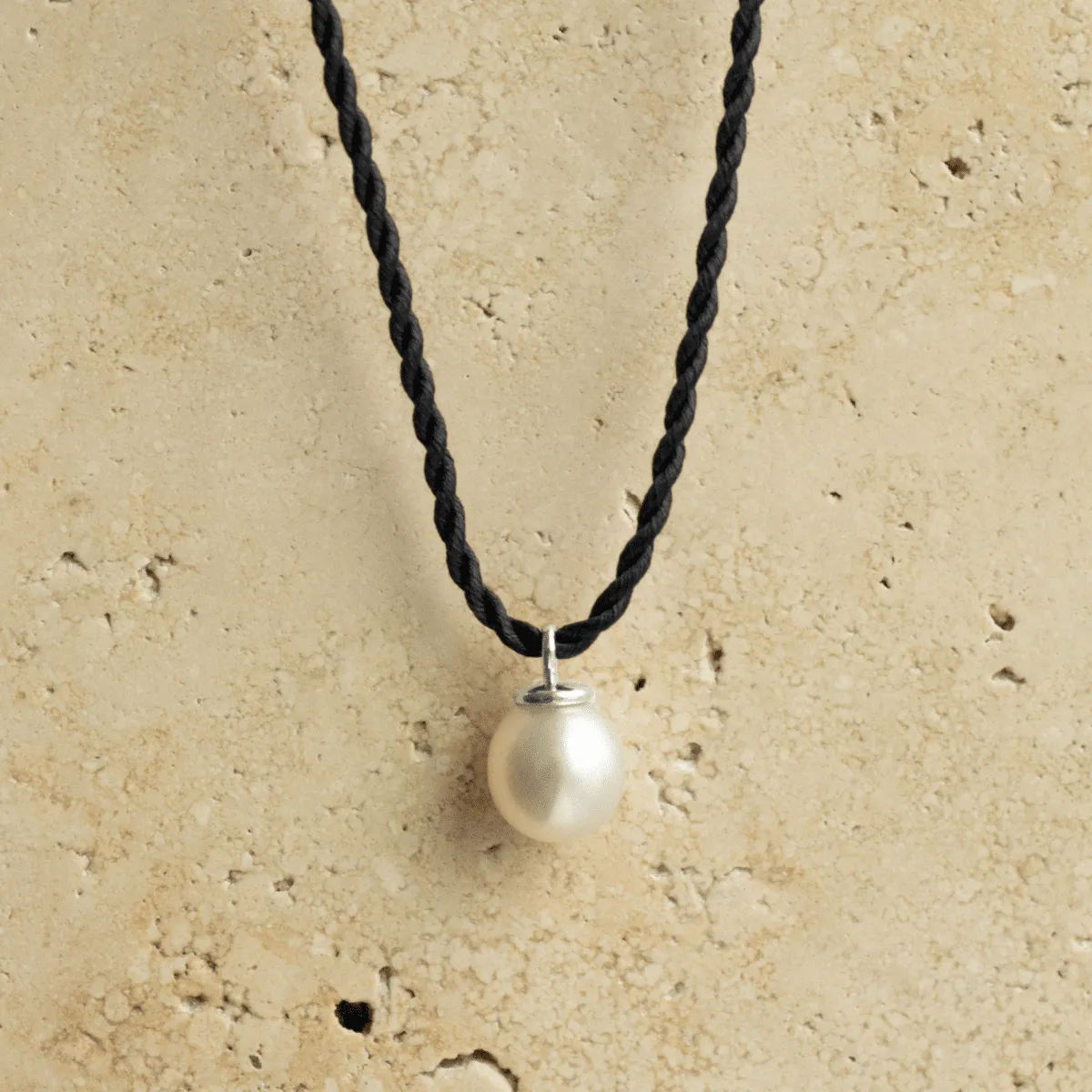 Large Charm Australian South Sea Cygnet Bay Drop 10mm A3  9ct White Gold On A Black Silk Cord 50cm