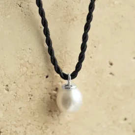 Large Charm Australian South Sea Cygnet Bay Drop 10mm A3  9ct White Gold On A Black Silk Cord 50cm