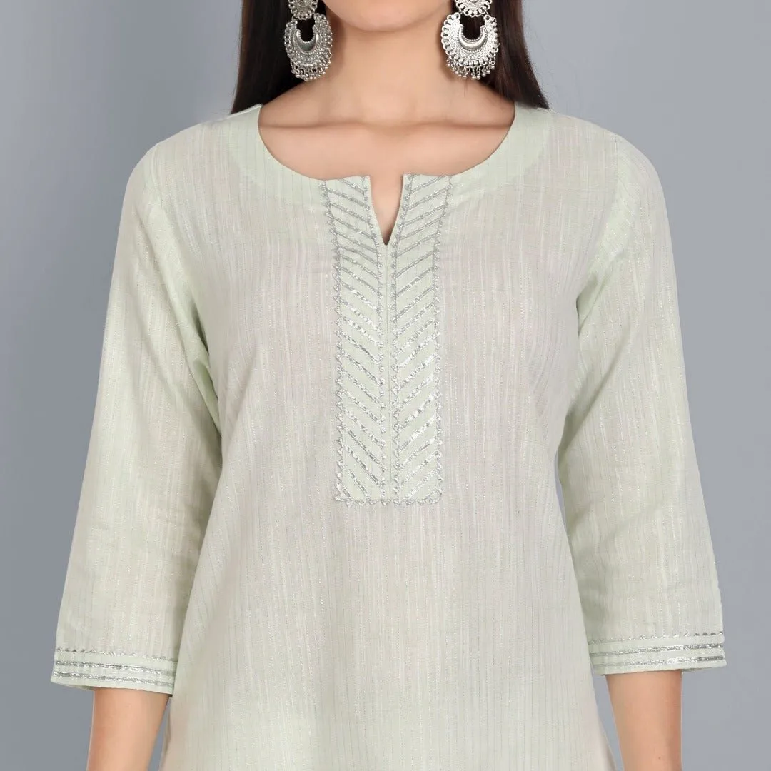 Light Green Lurex Straight Kurta with Dupatta - Set of 3