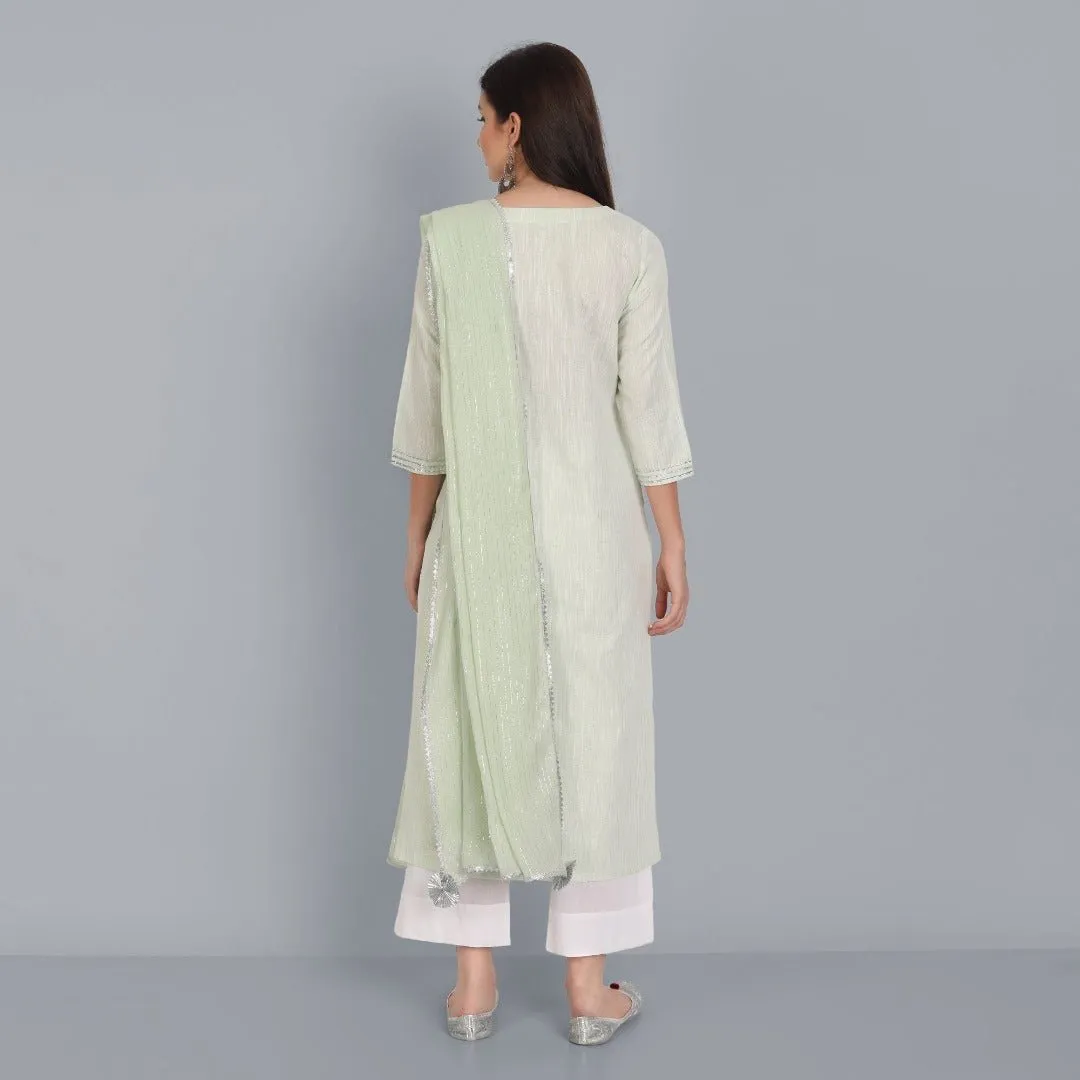 Light Green Lurex Straight Kurta with Dupatta - Set of 3