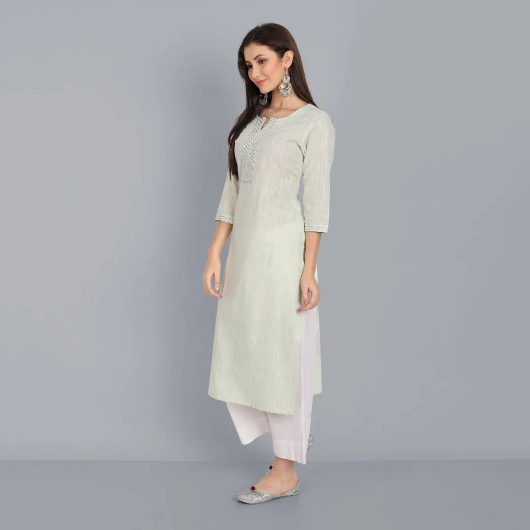 Light Green Lurex Straight Kurta with Dupatta - Set of 3